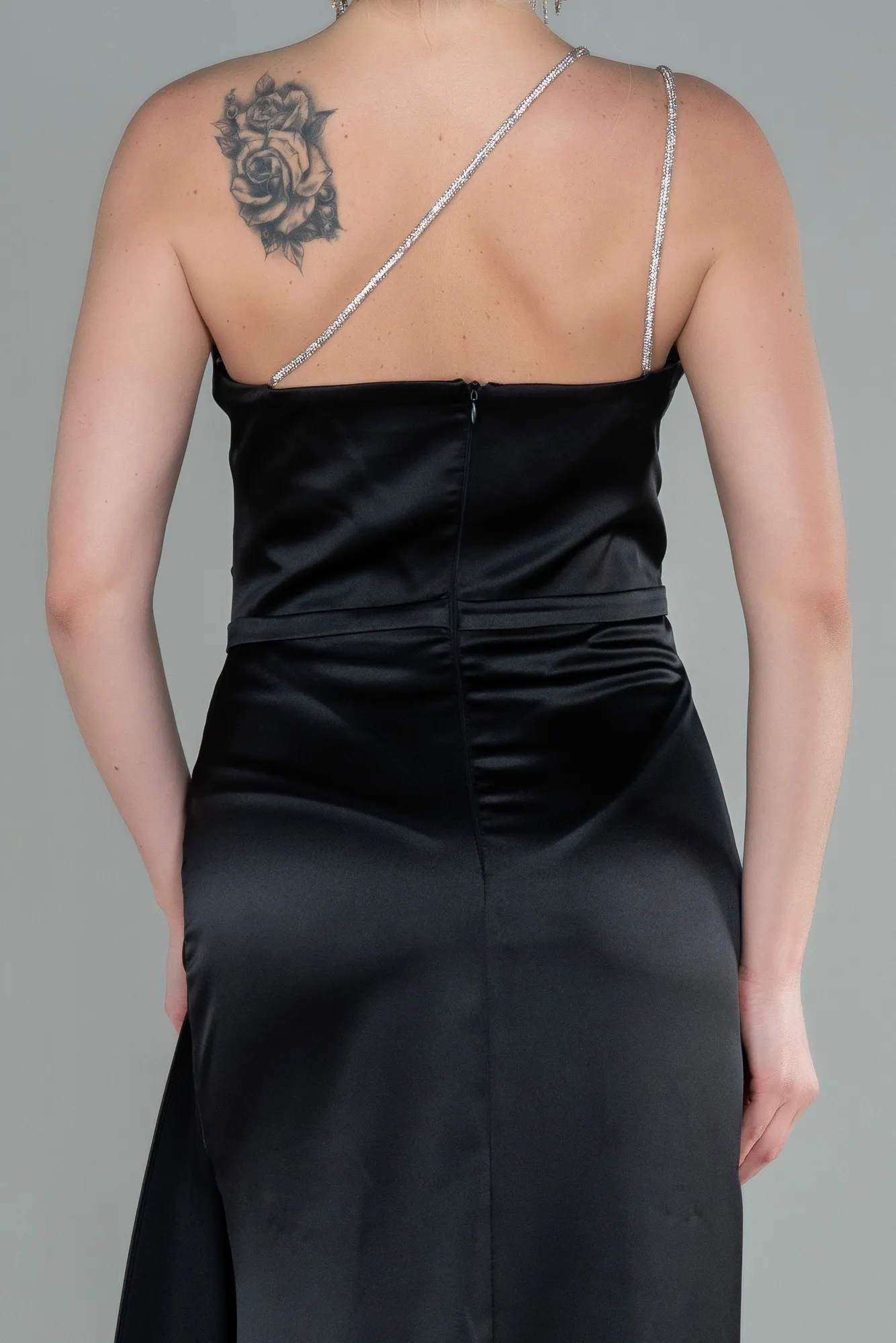 Black-Long Satin Evening Dress ABU2817