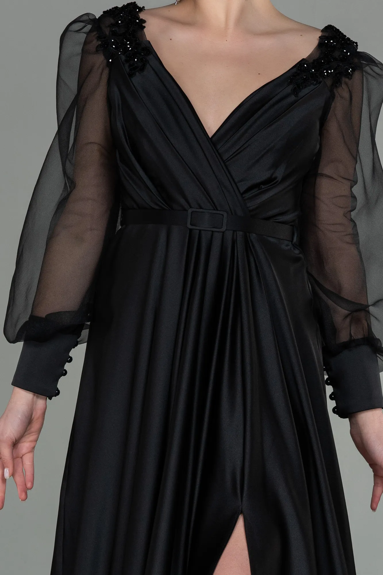 Black-Long Satin Evening Dress ABU2830
