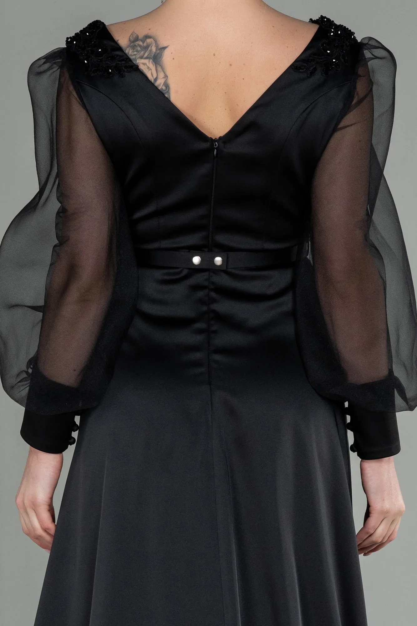 Black-Long Satin Evening Dress ABU2830