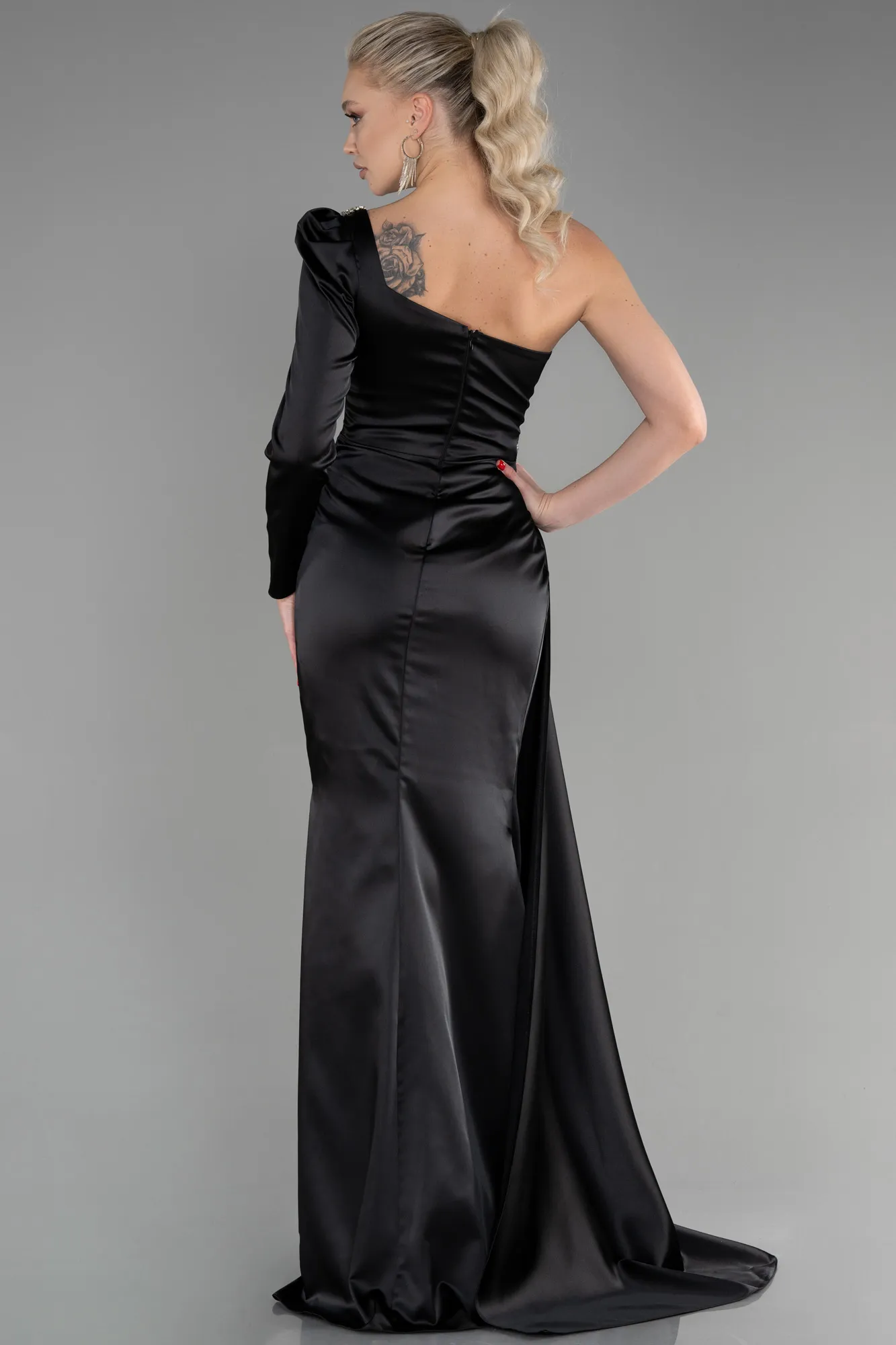 Black-Long Satin Evening Dress ABU2831