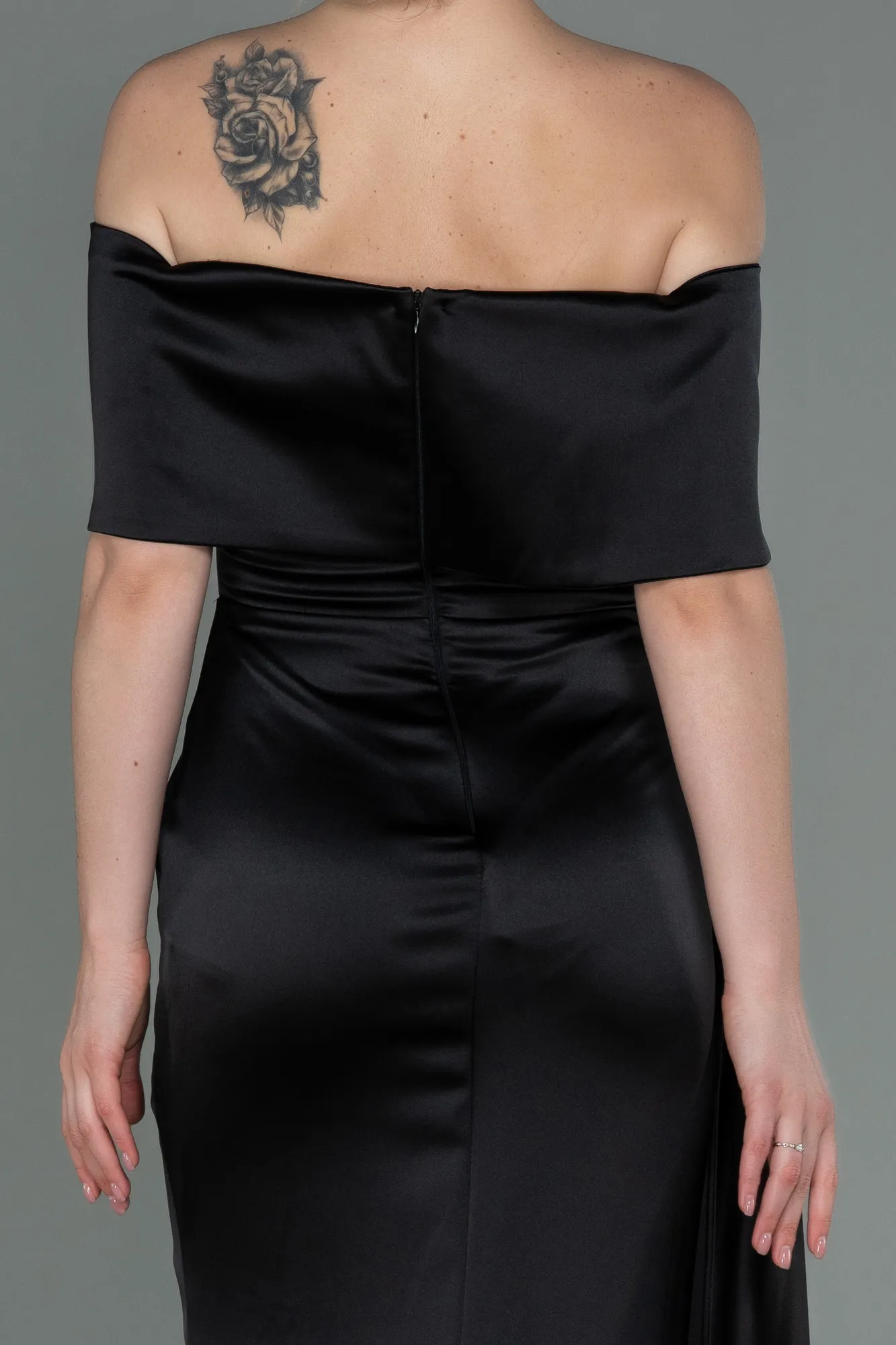 Black-Long Satin Evening Dress ABU2893