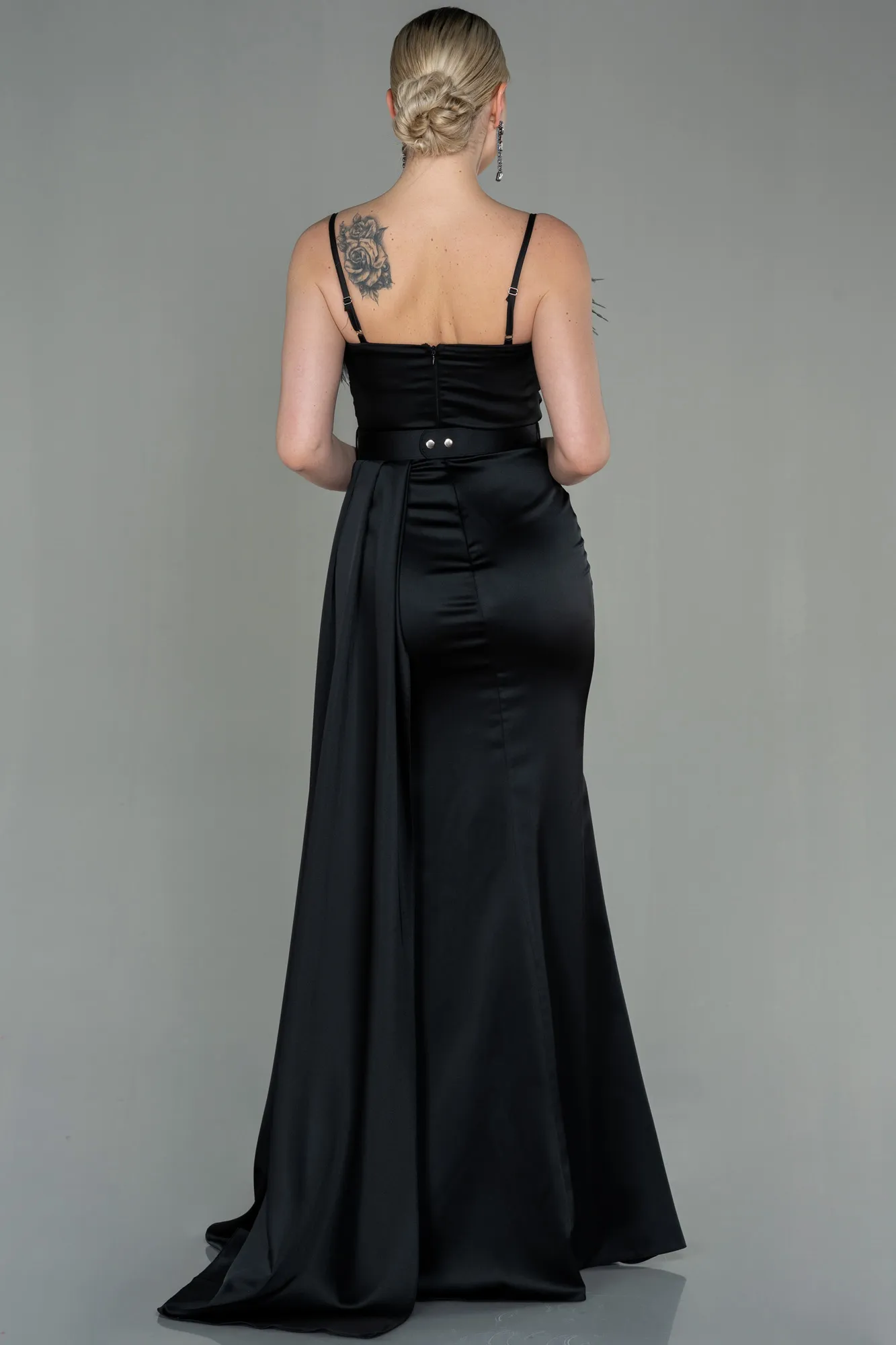 Black-Long Satin Evening Dress ABU2939