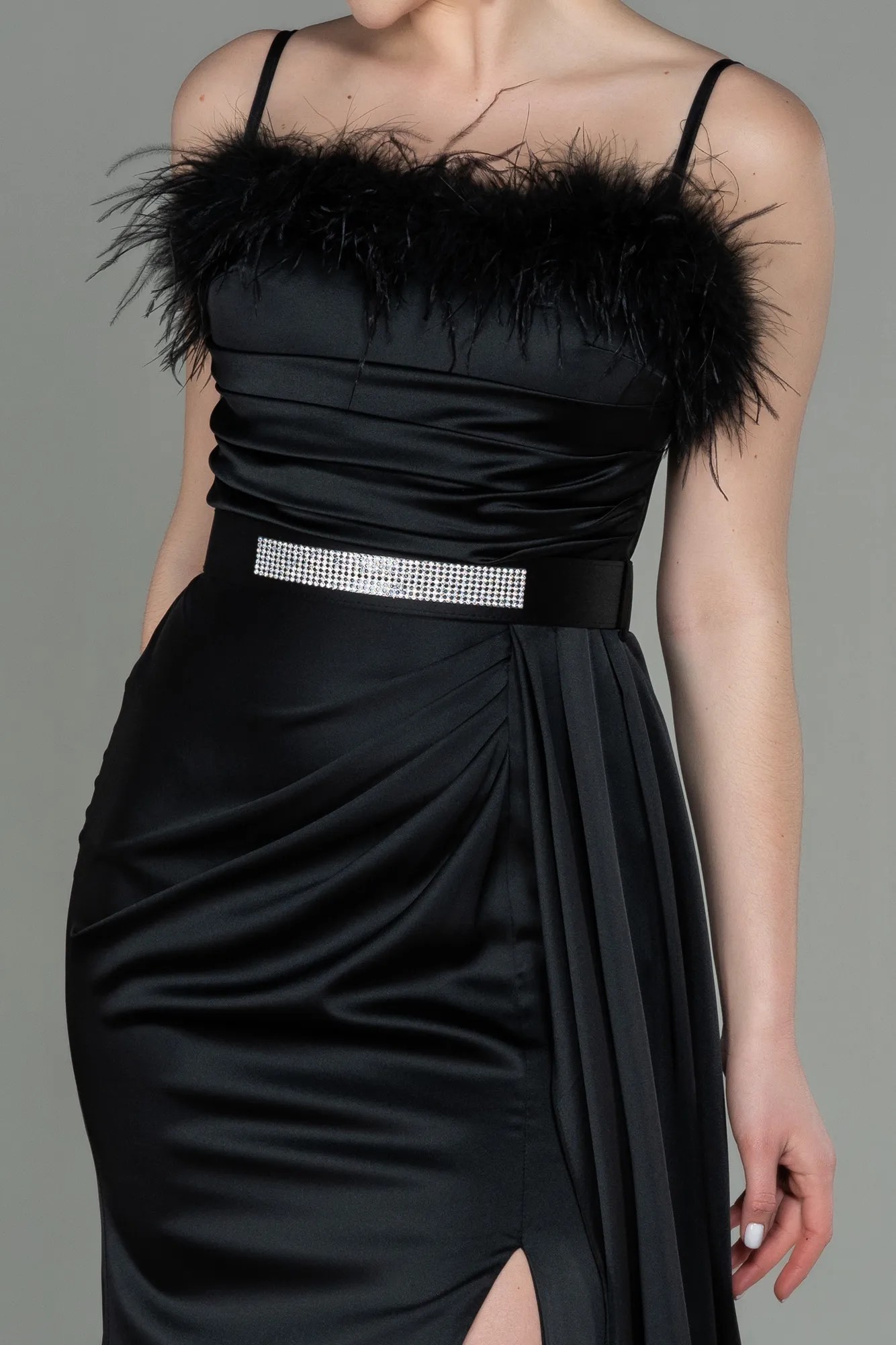 Black-Long Satin Evening Dress ABU2939