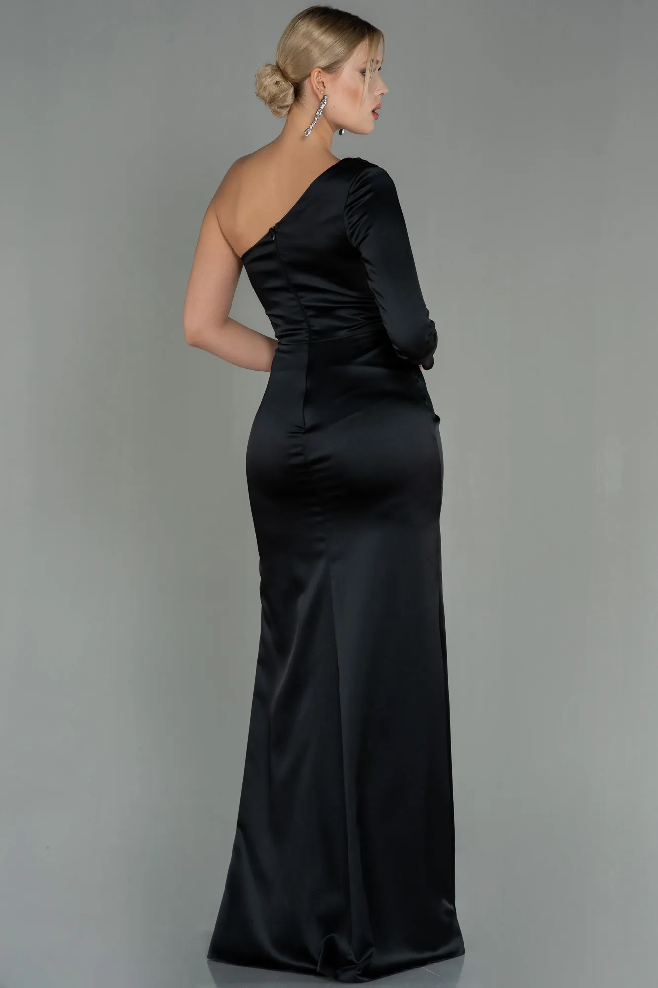 Black-Long Satin Evening Dress ABU3061