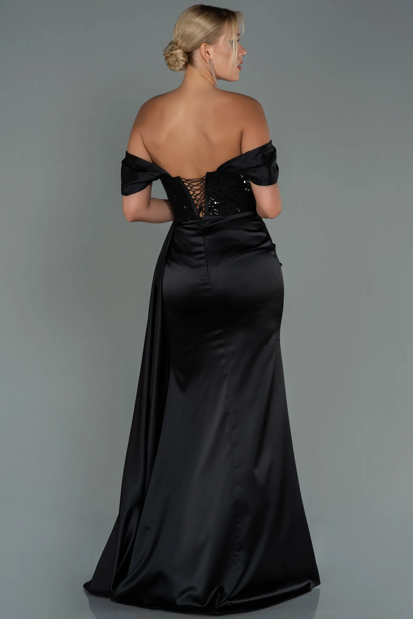 Black-Long Satin Evening Dress ABU3100