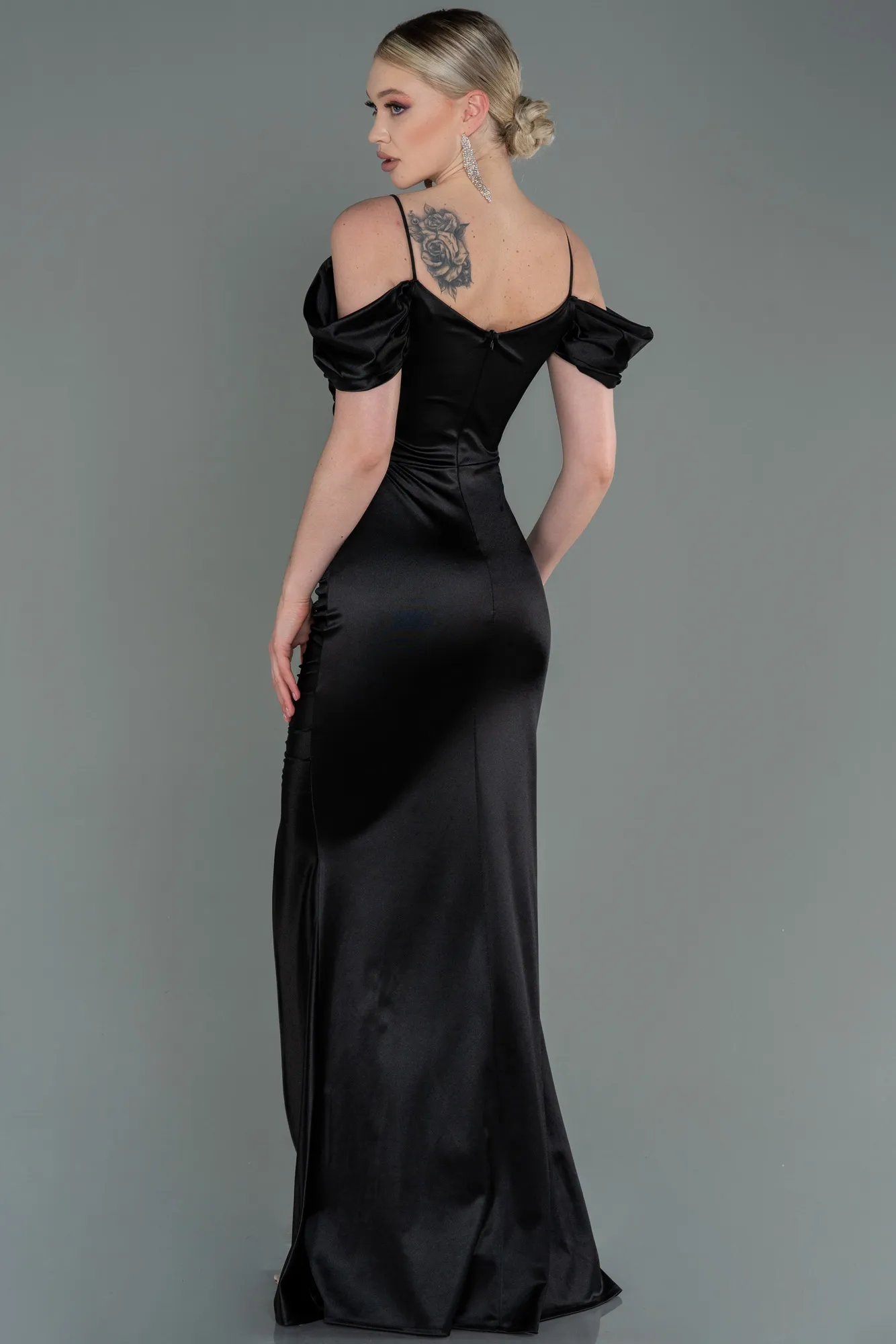 Black-Long Satin Evening Dress ABU3139