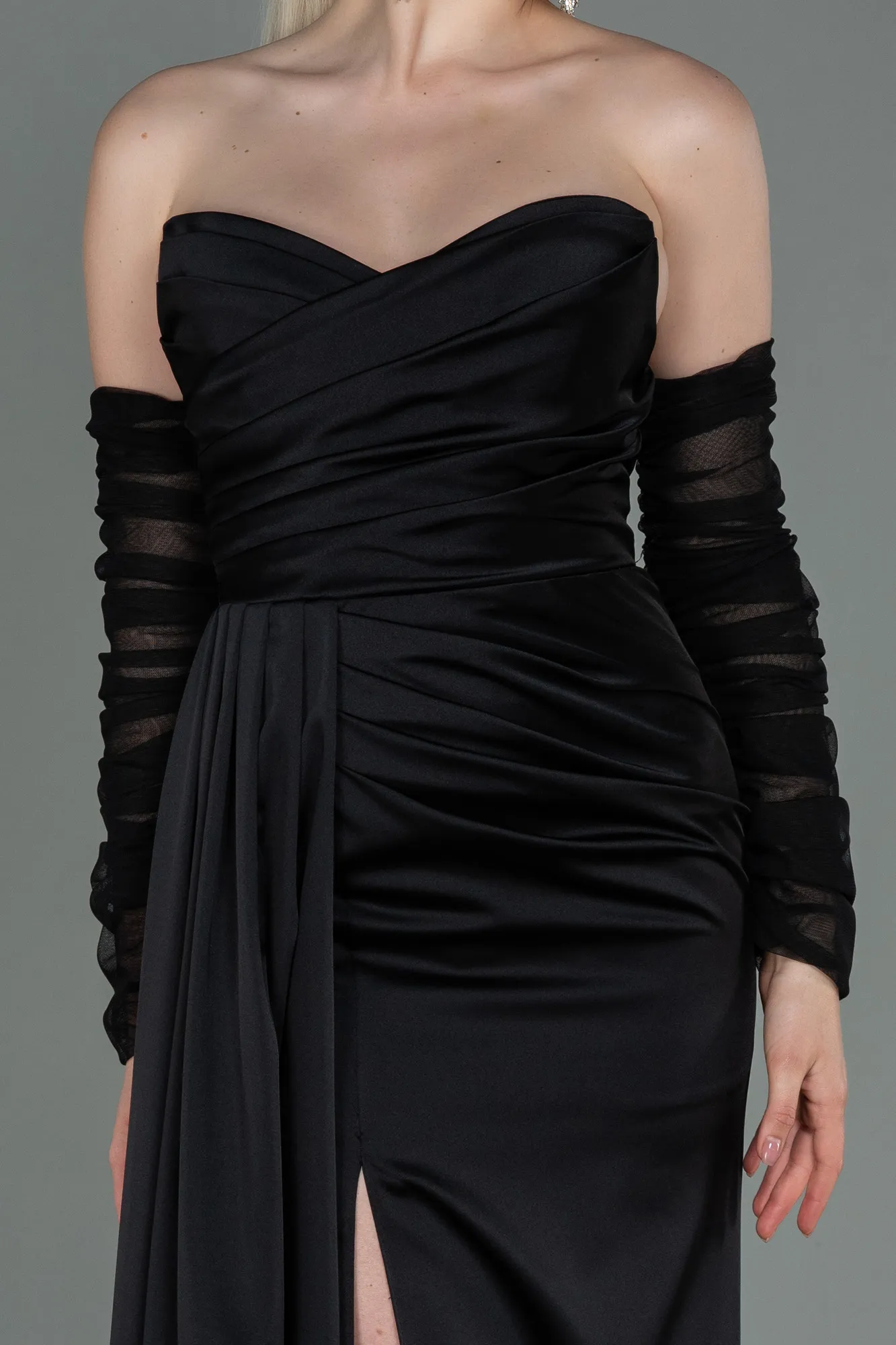 Black-Long Satin Evening Dress ABU3175
