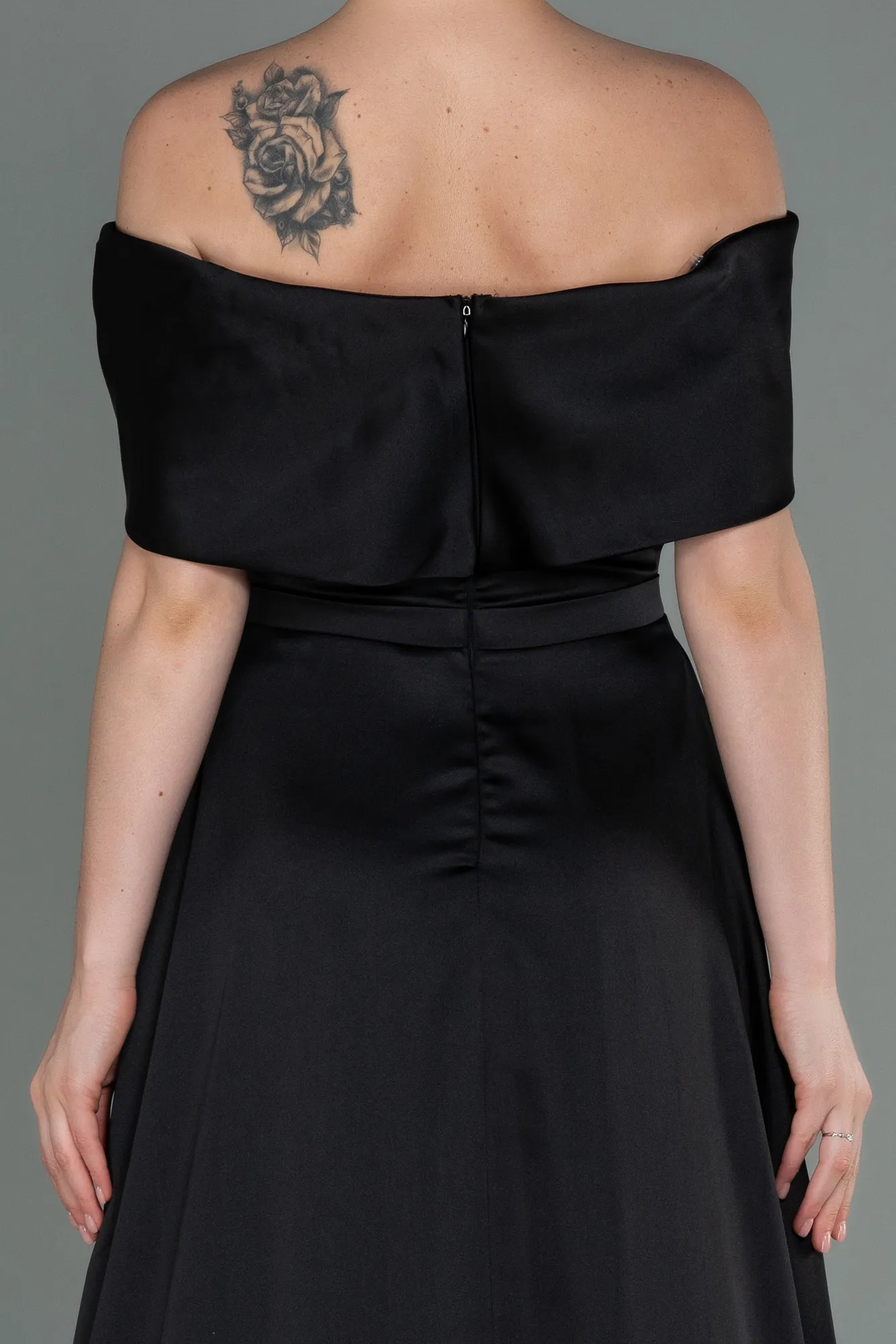 Black-Long Satin Evening Dress ABU3197