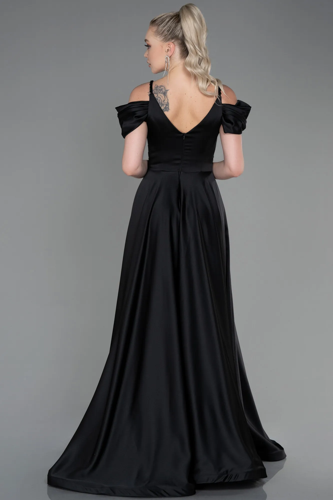 Black-Long Satin Evening Dress ABU3226