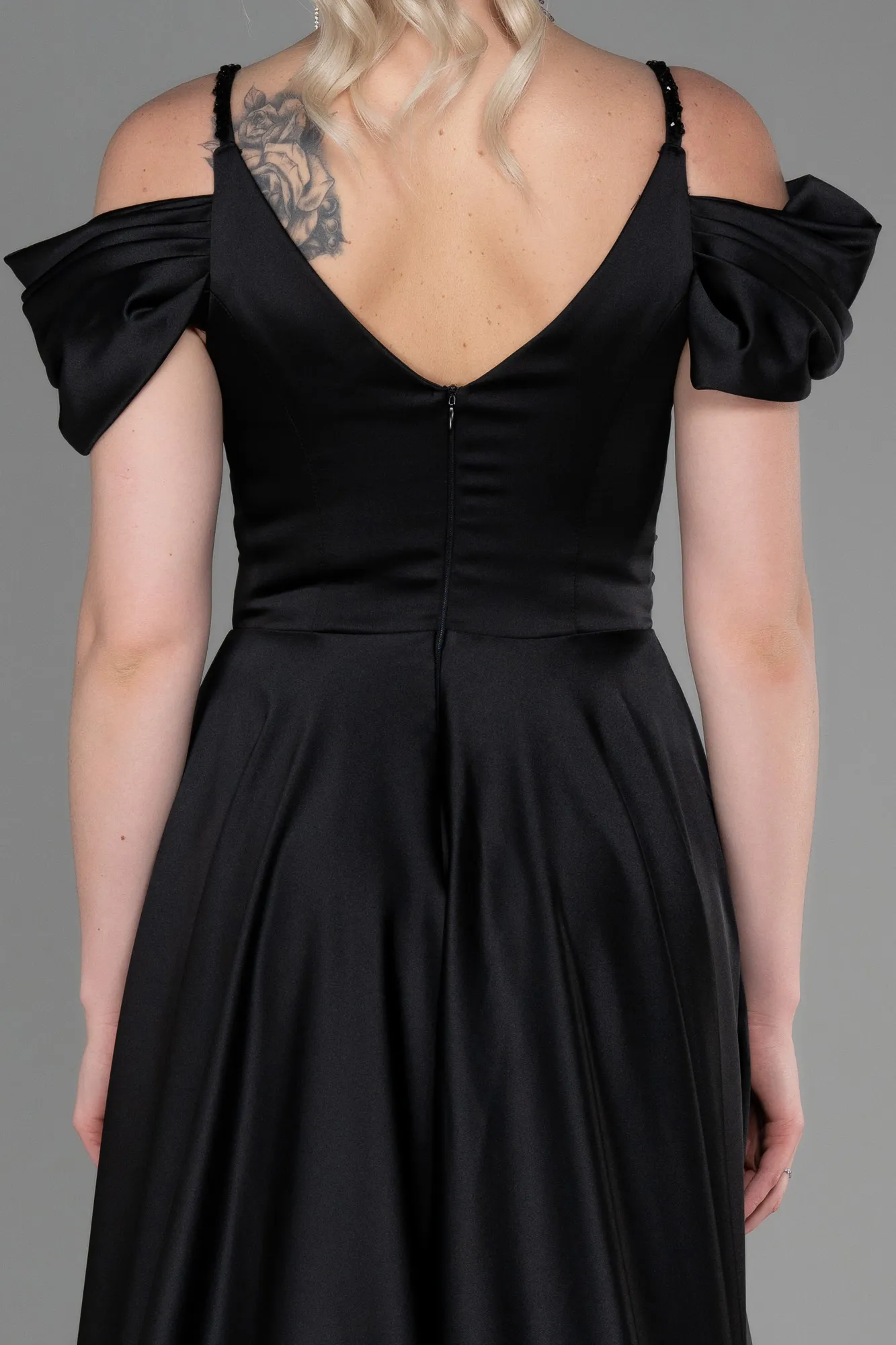 Black-Long Satin Evening Dress ABU3226