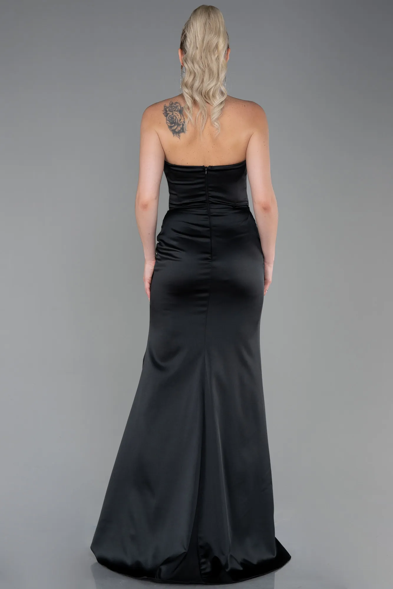 Black-Long Satin Evening Dress ABU3248