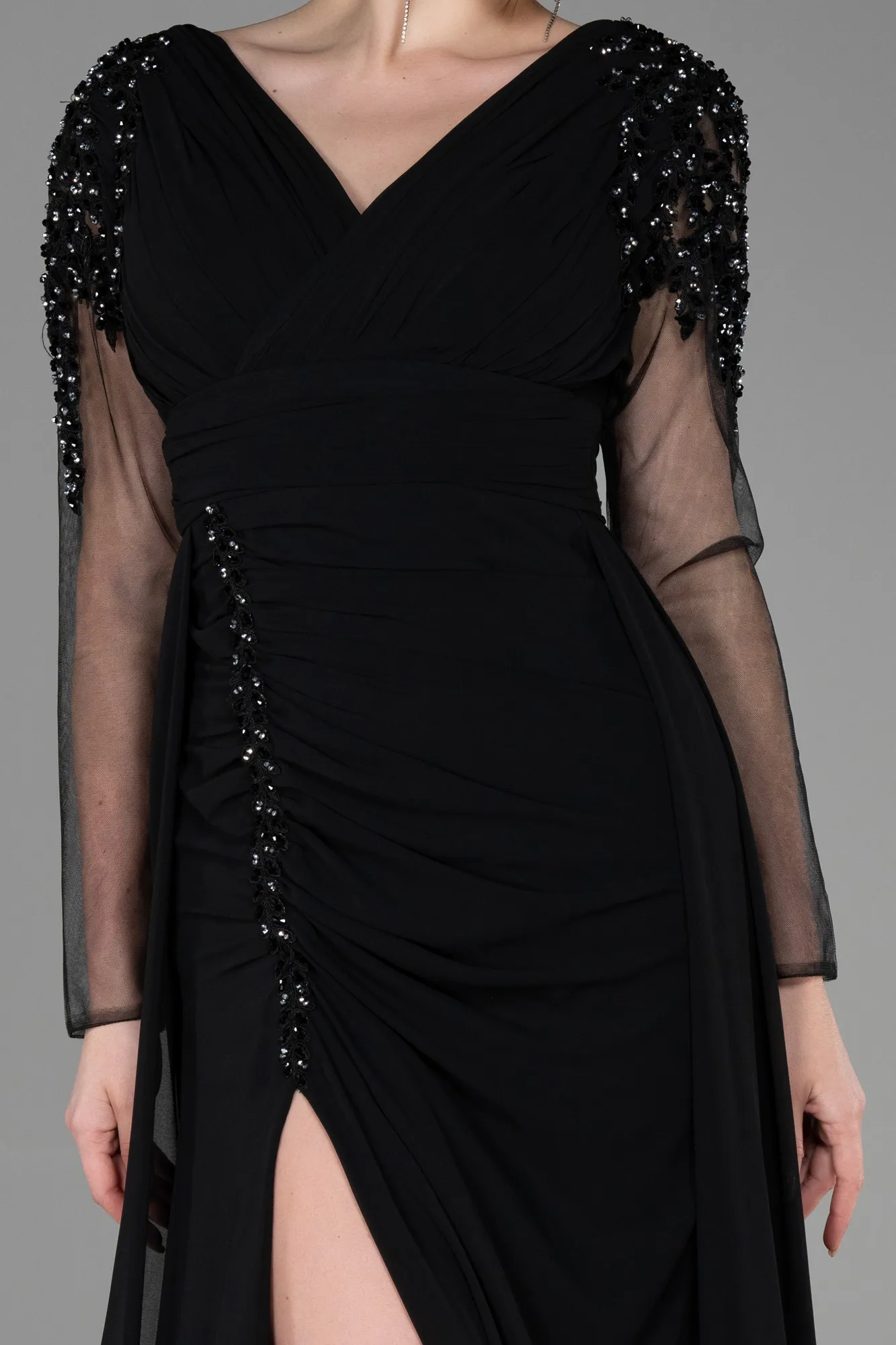 Black-Long Satin Evening Dress ABU3314