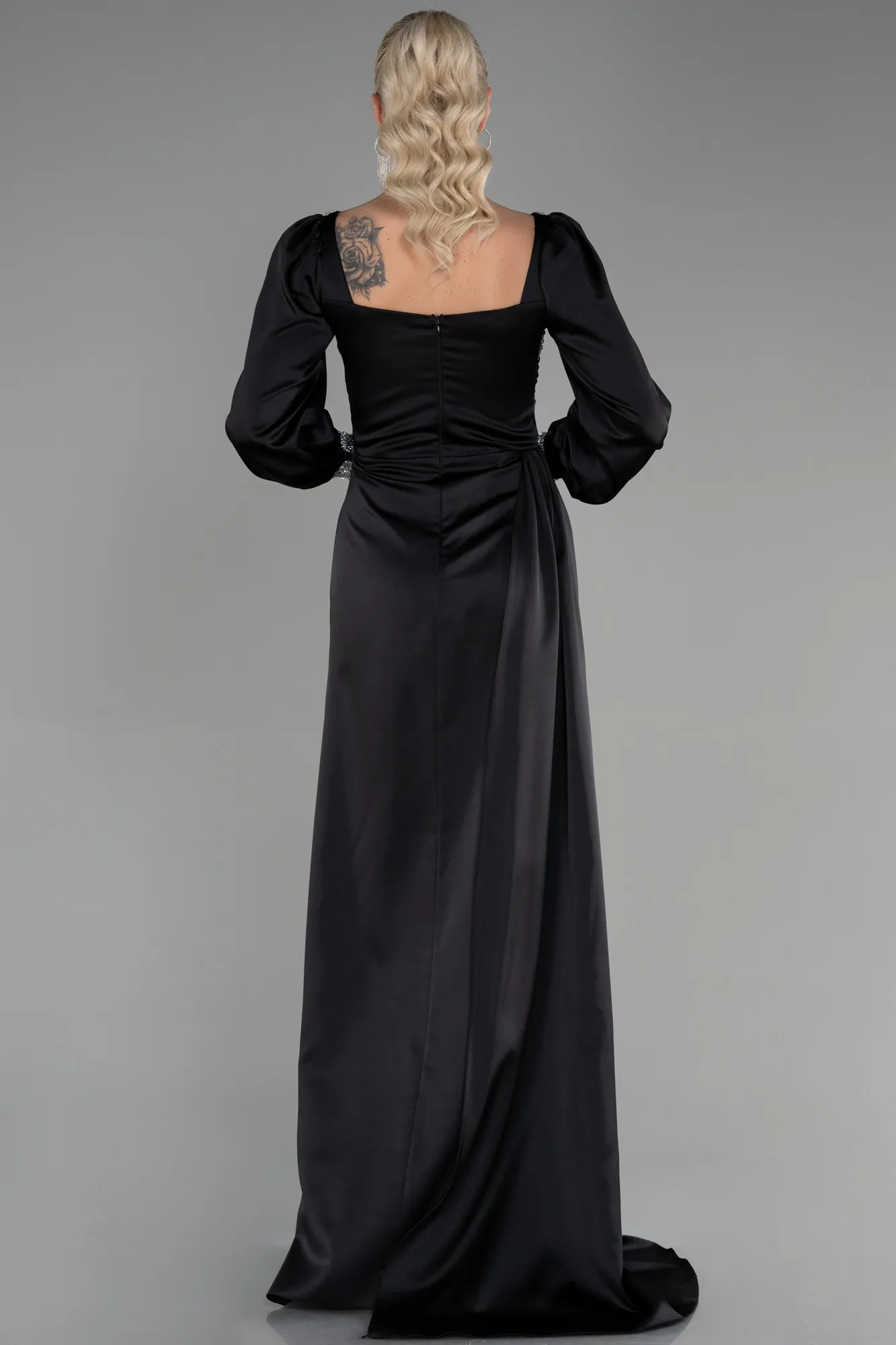 Black-Long Satin Evening Dress ABU3318