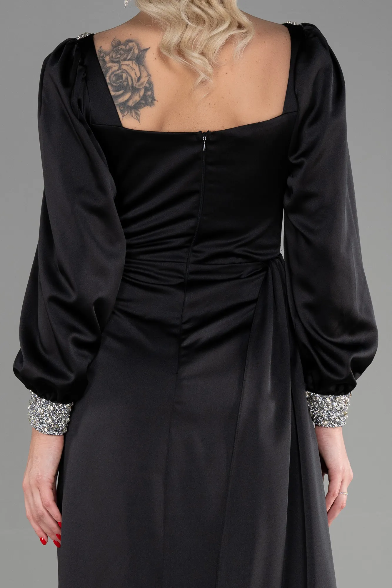 Black-Long Satin Evening Dress ABU3318