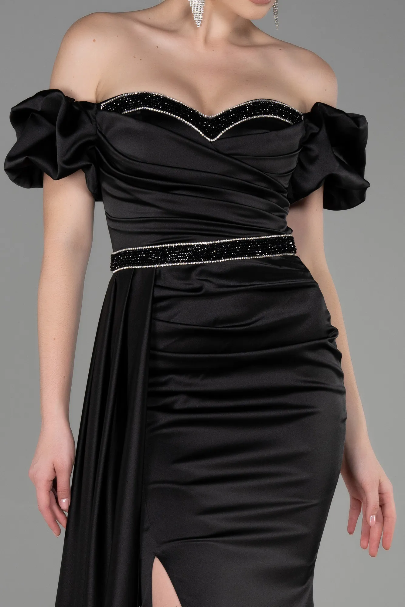 Black-Long Satin Evening Dress ABU3331