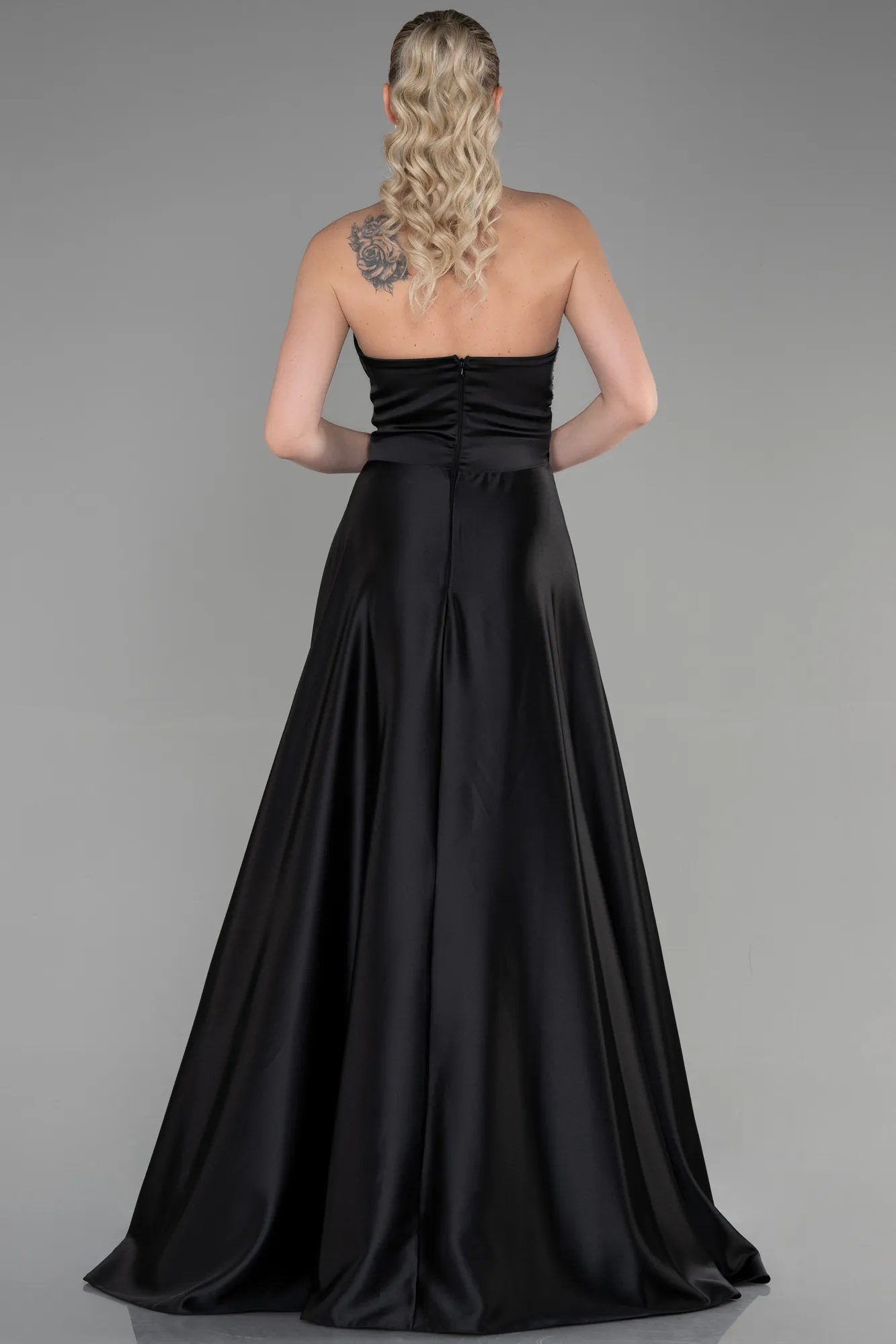 Black-Long Satin Evening Dress ABU3385