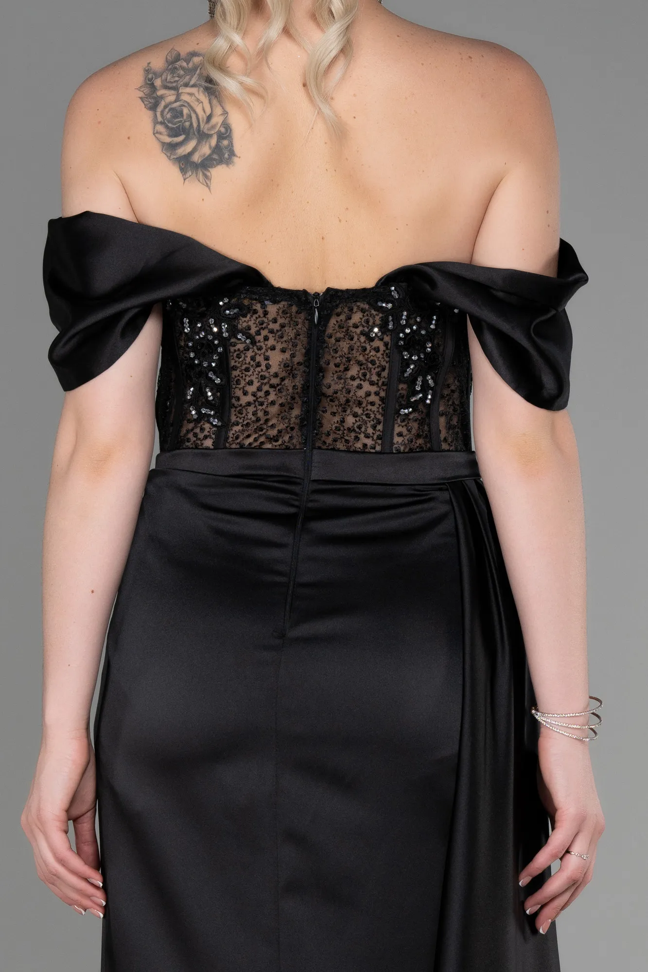 Black-Long Satin Evening Dress ABU3446