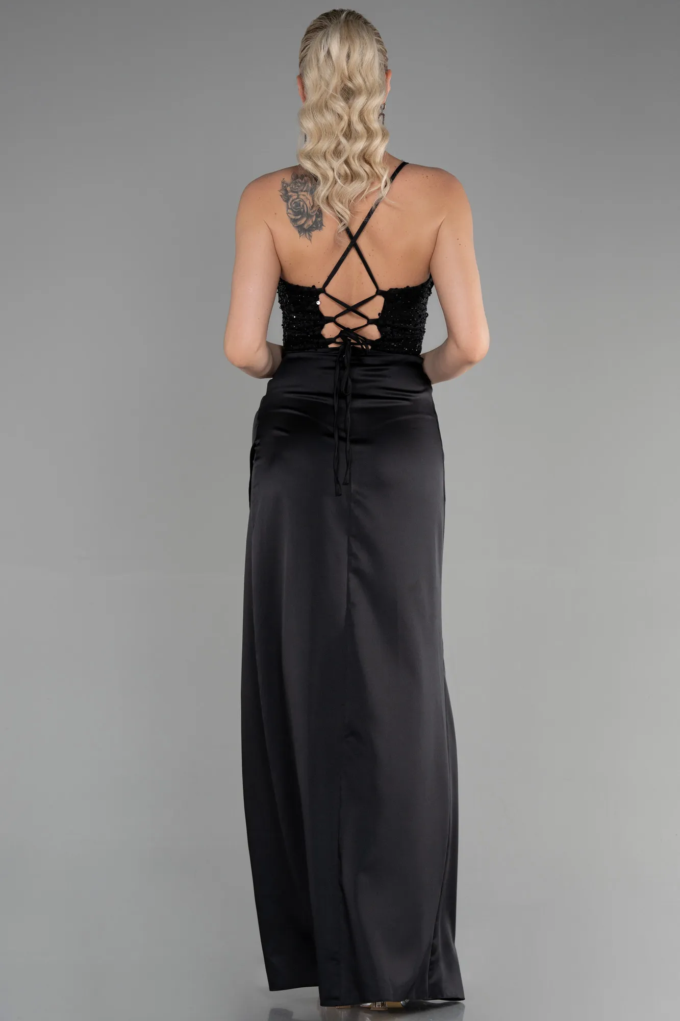 Black-Long Satin Evening Dress ABU3459