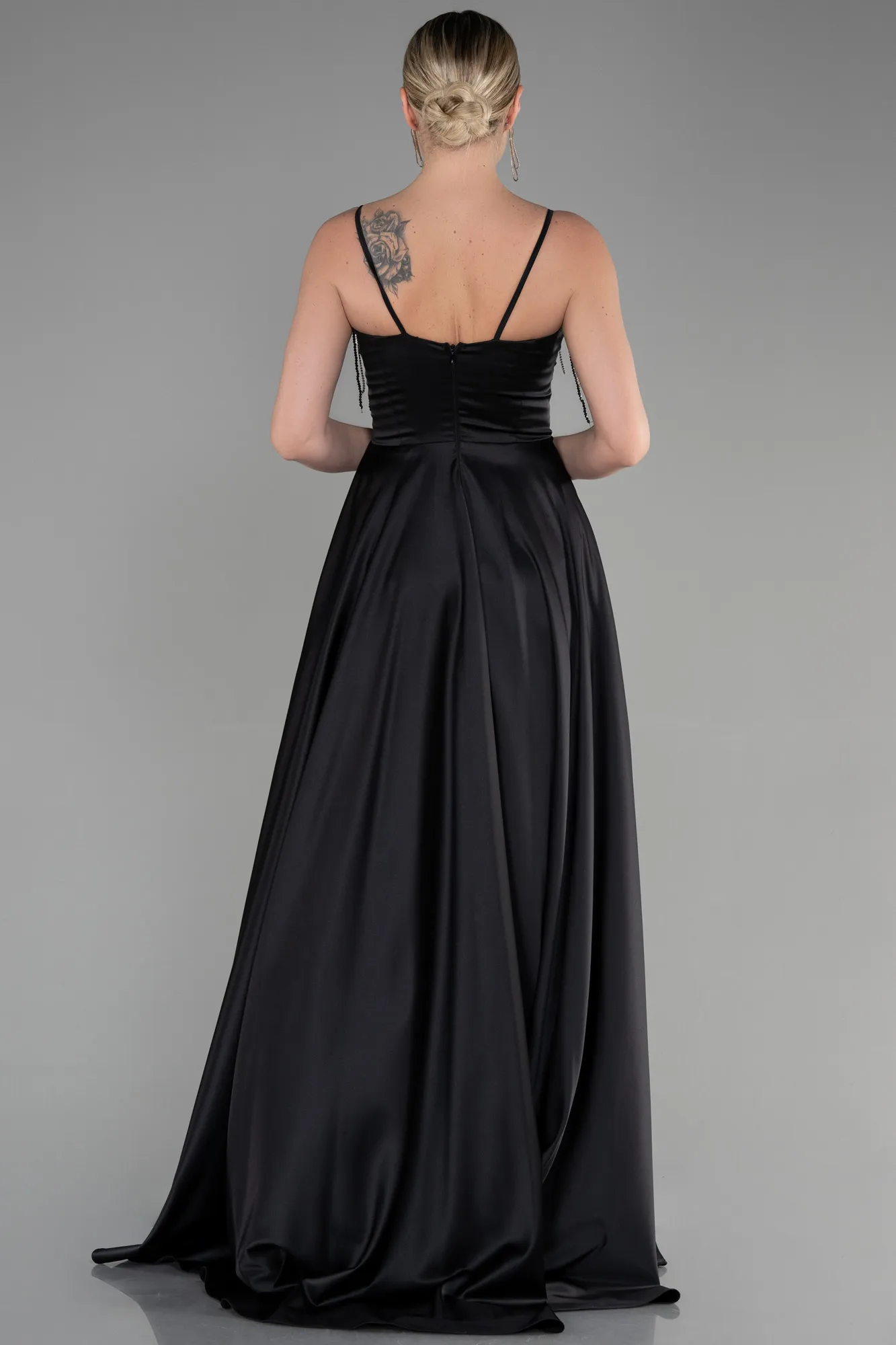 Black-Long Satin Evening Dress ABU3484