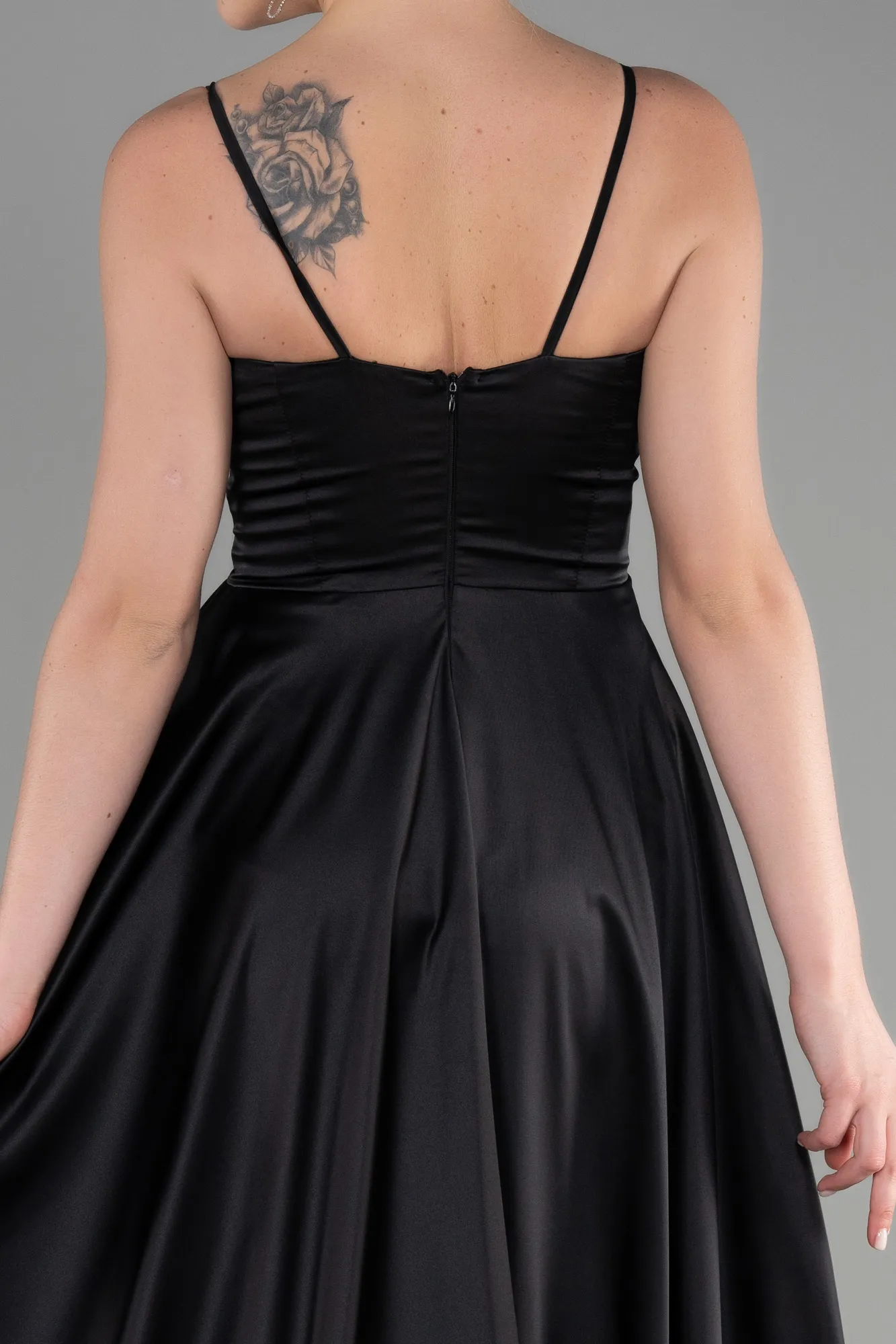 Black-Long Satin Evening Dress ABU3484