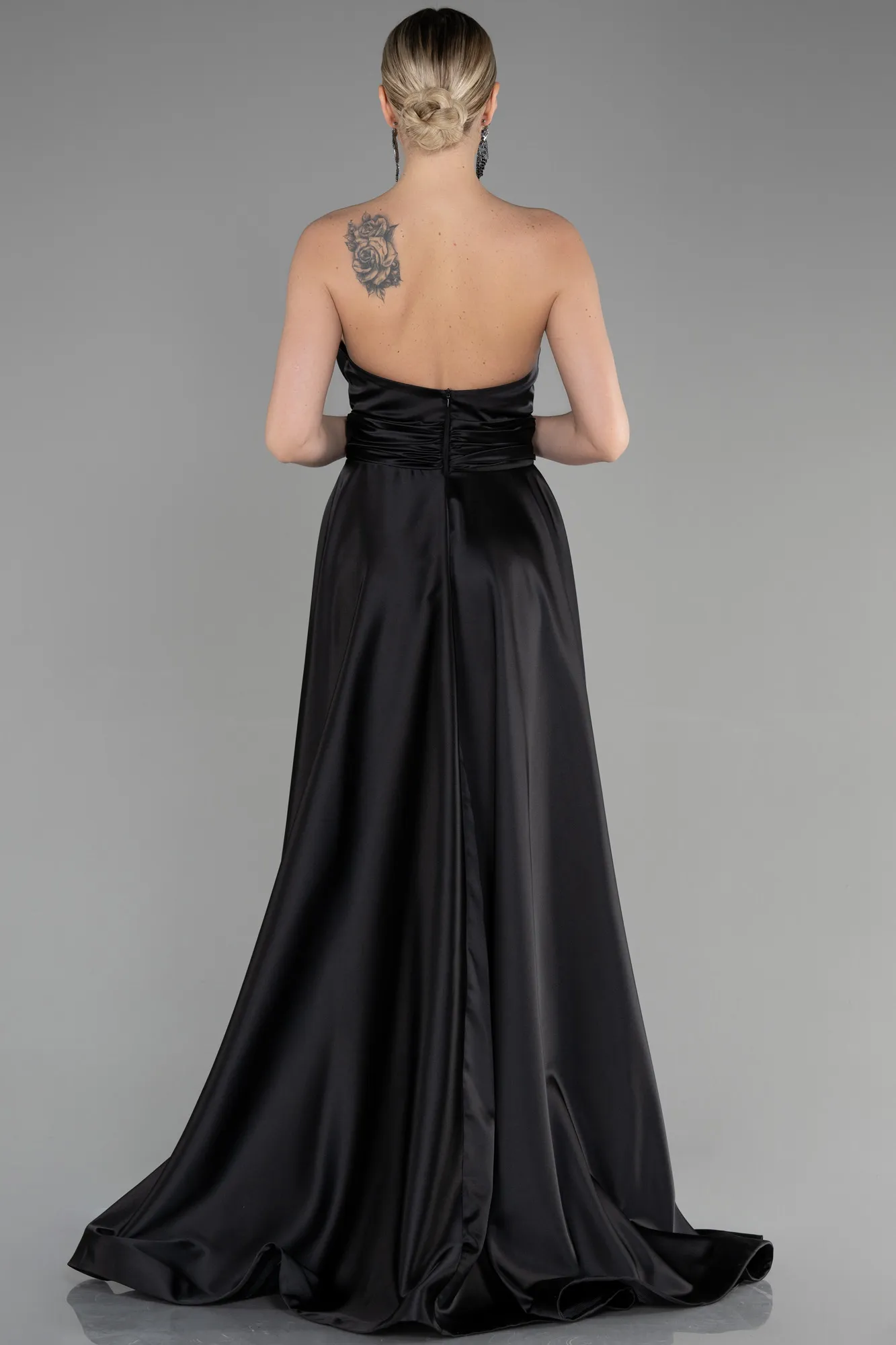 Black-Long Satin Evening Dress ABU3502
