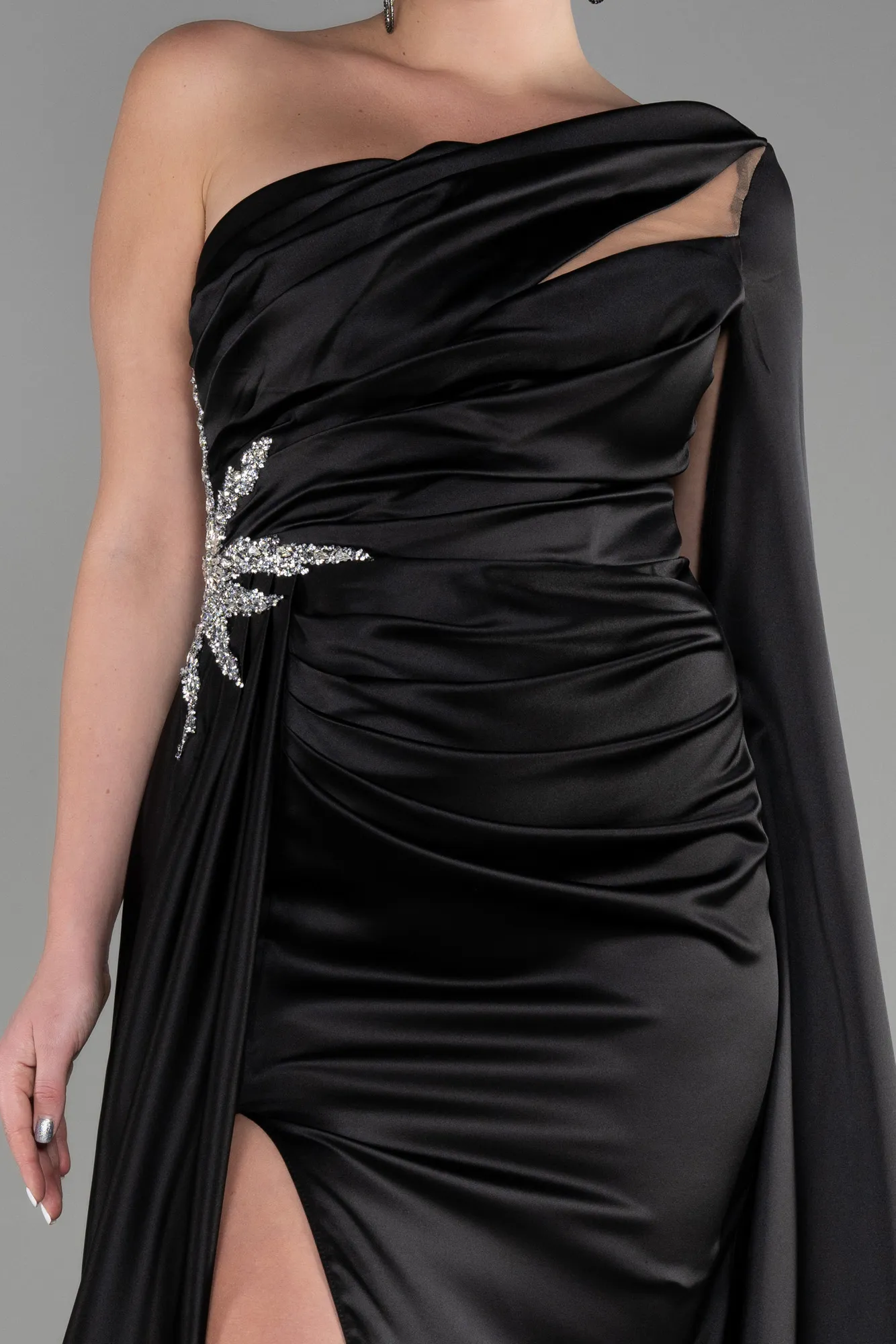 Black-Long Satin Evening Dress ABU3545