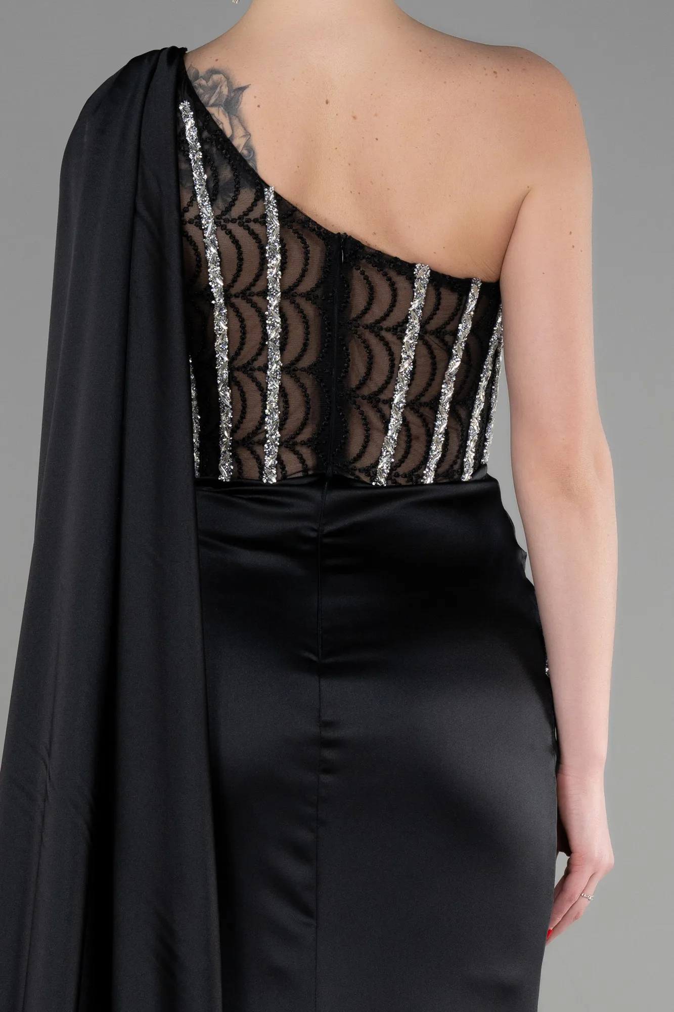 Black-Long Satin Evening Dress ABU3603