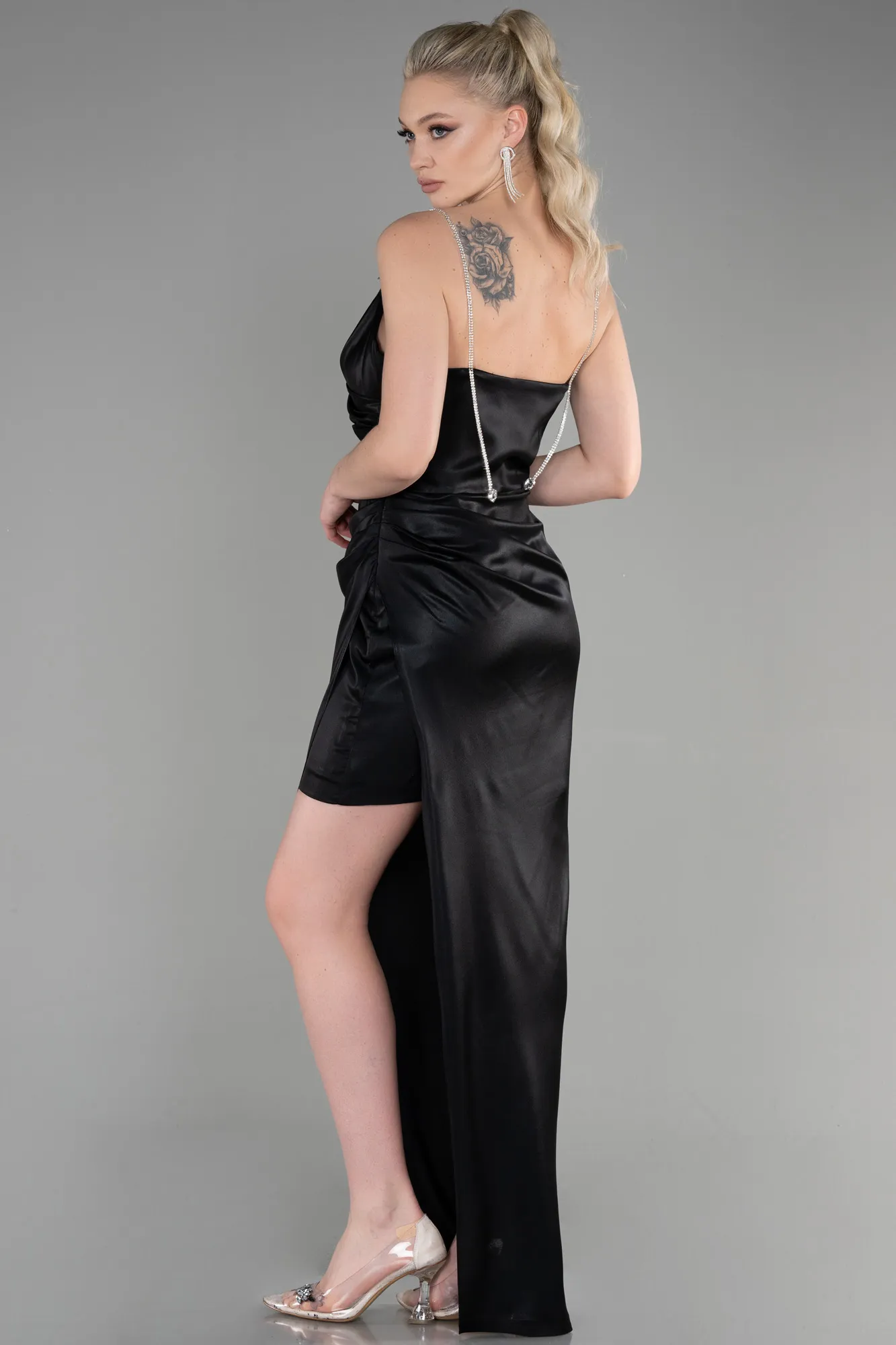 Black-Long Satin Evening Dress ABU3629