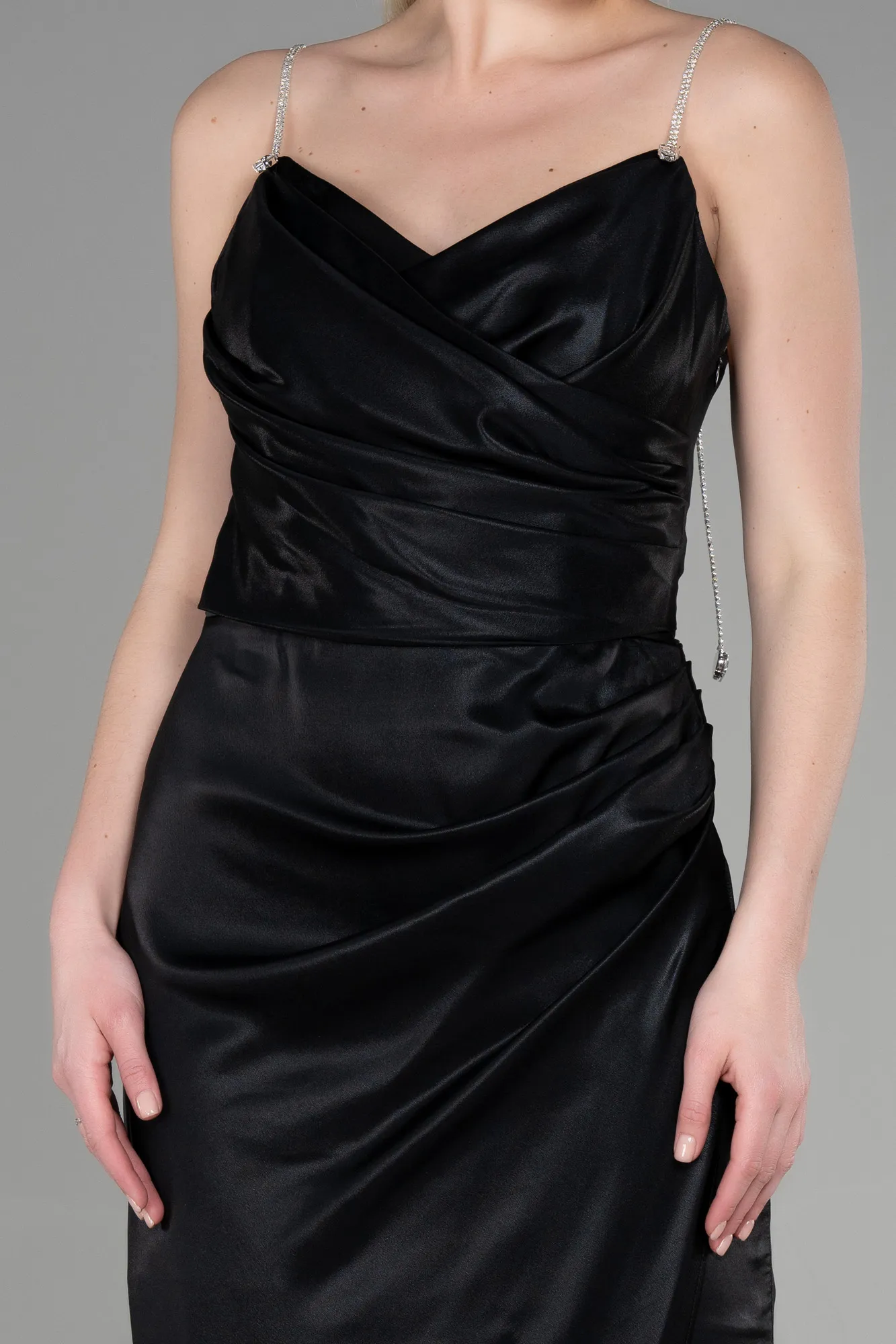 Black-Long Satin Evening Dress ABU3629