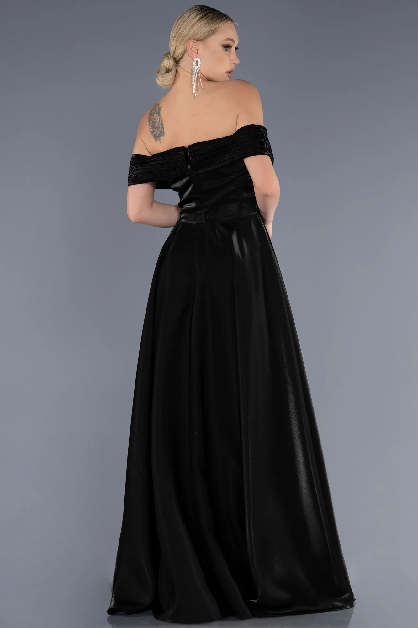 Black-Long Satin Evening Dress ABU3701