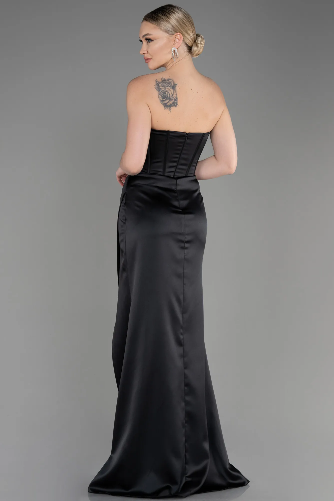 Black-Long Satin Evening Dress ABU3706