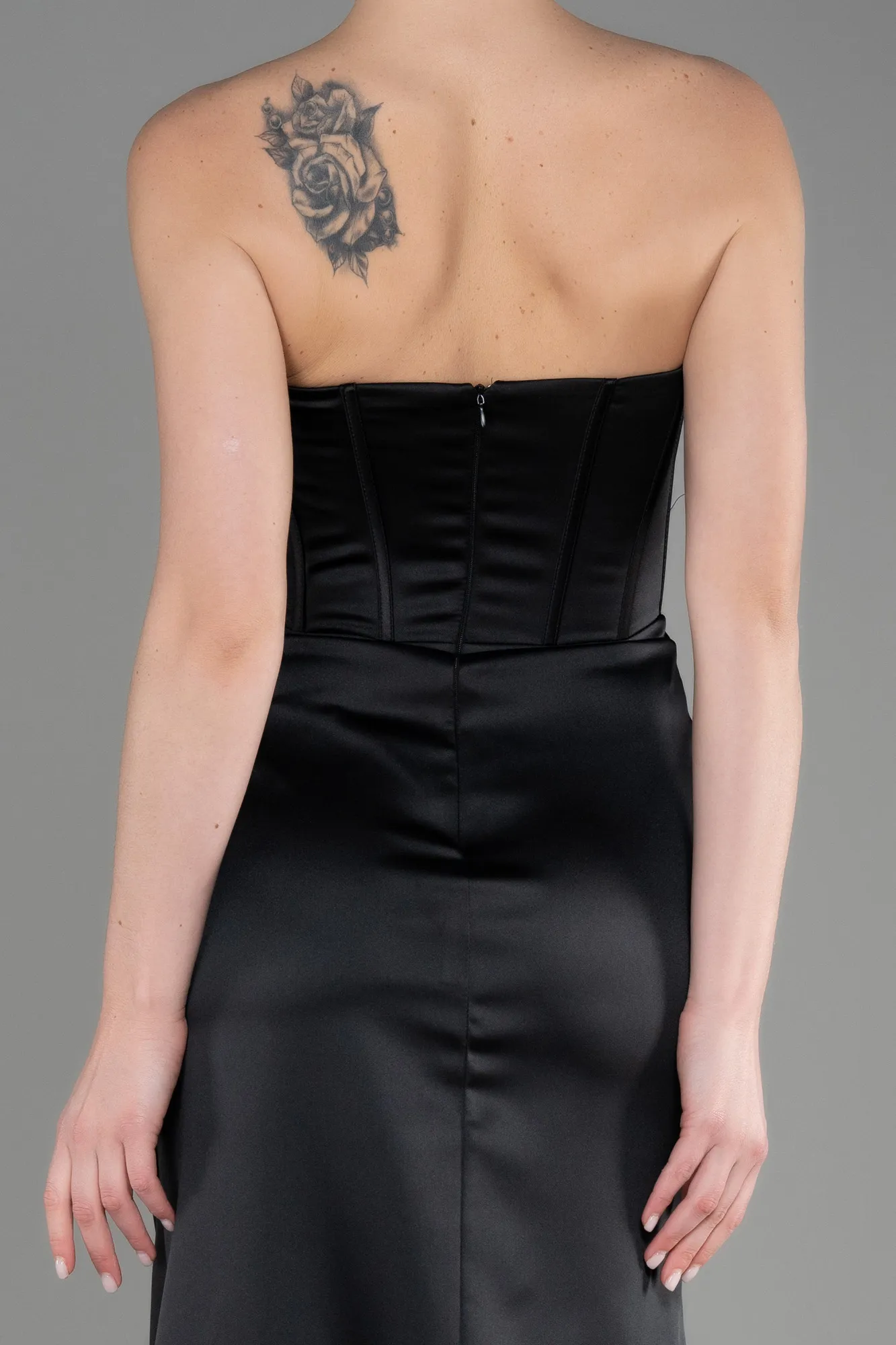 Black-Long Satin Evening Dress ABU3706