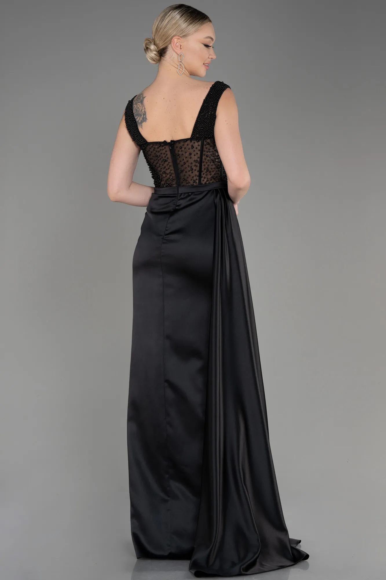 Black-Long Satin Evening Dress ABU3877