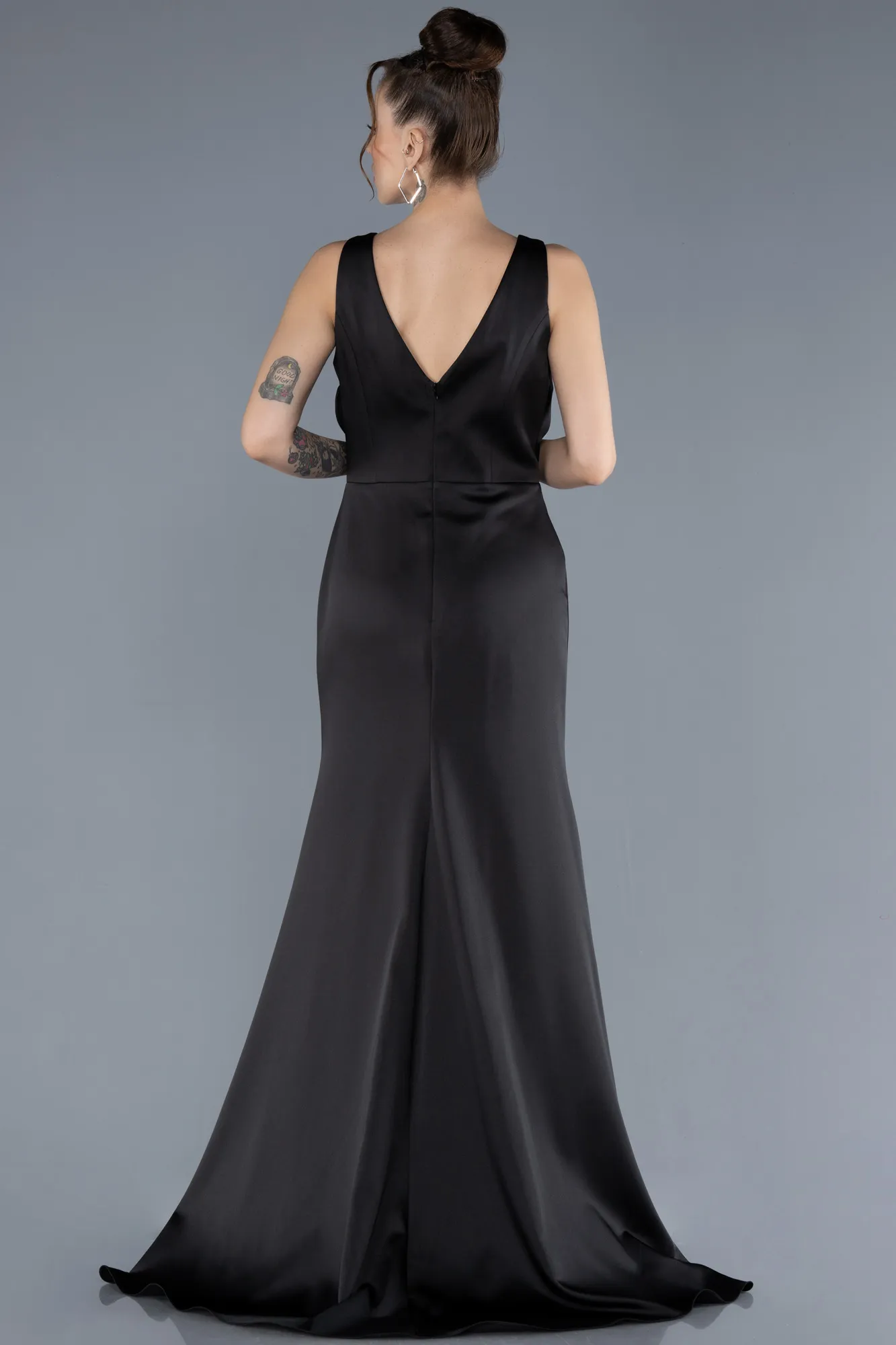 Black-Long Satin Evening Dress ABU4624