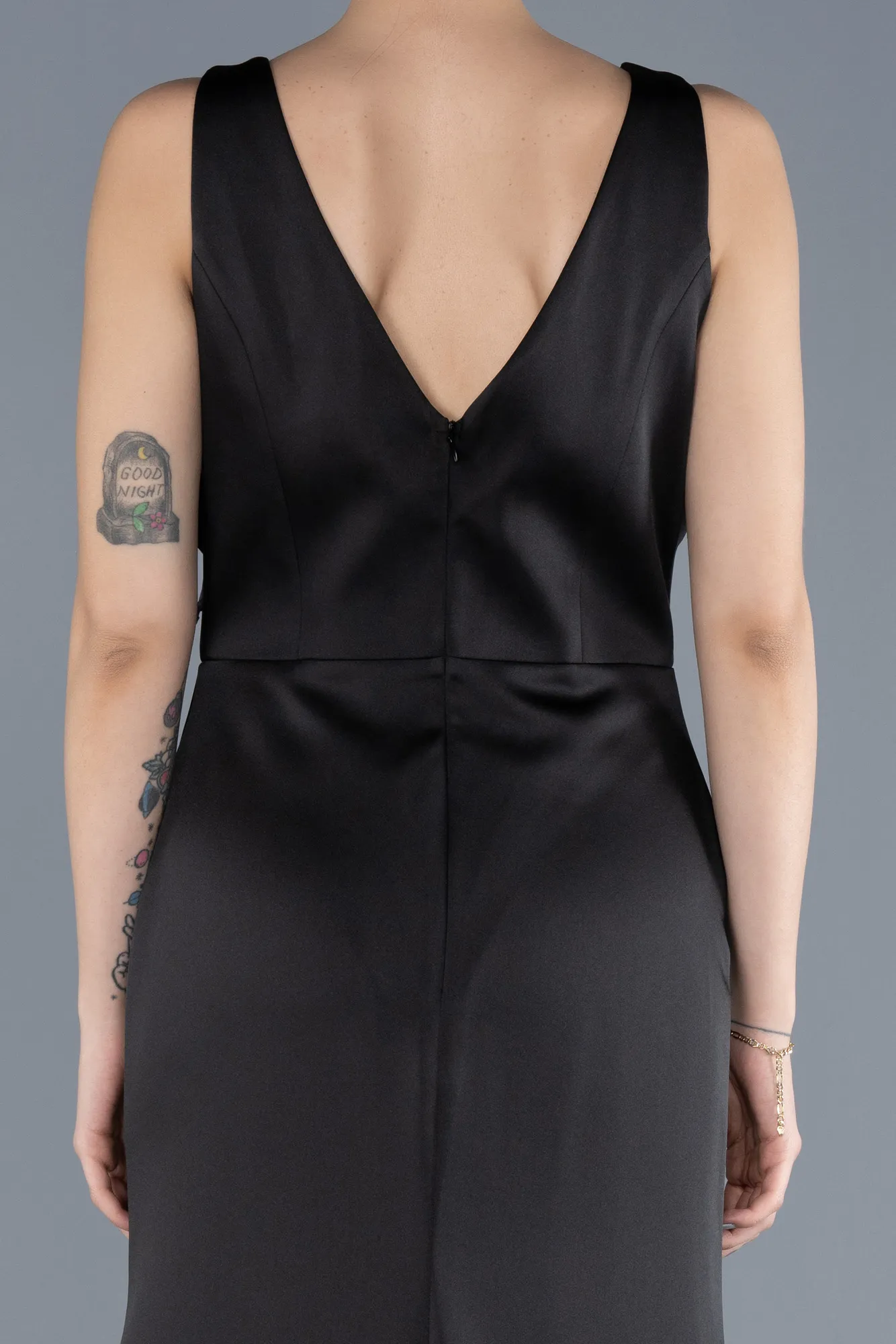 Black-Long Satin Evening Dress ABU4624