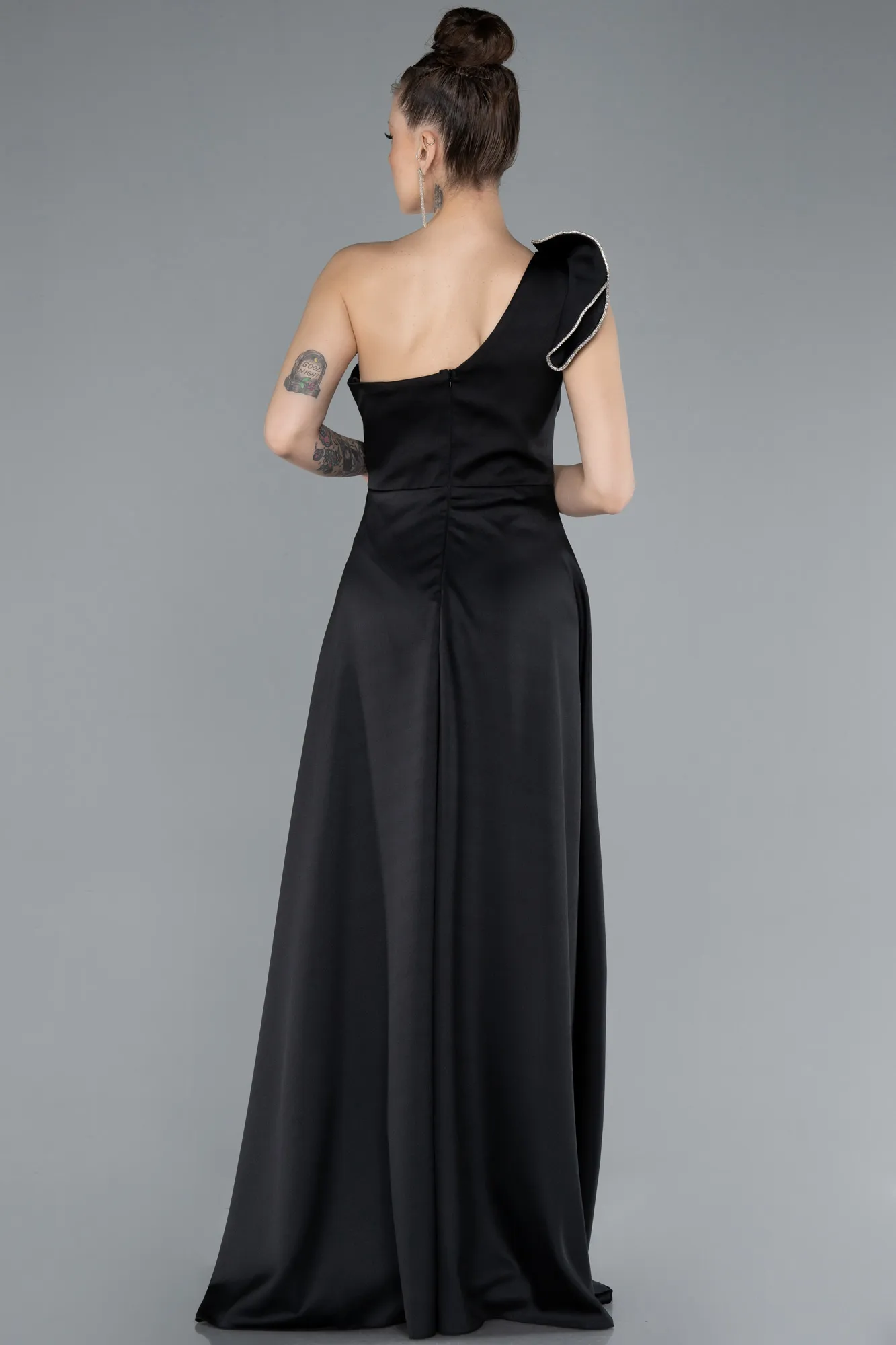 Black-Long Satin Evening Dress ABU4658