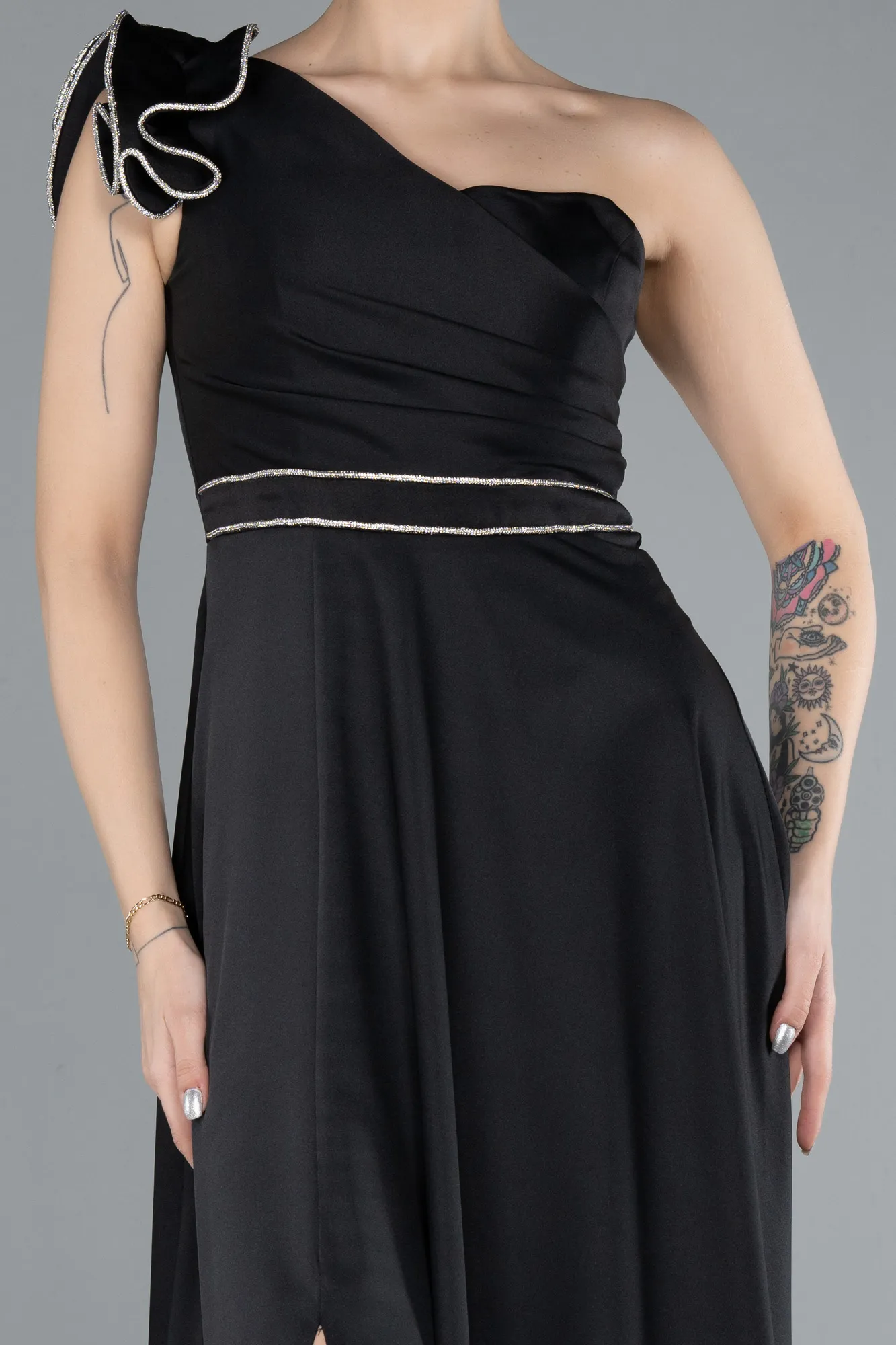 Black-Long Satin Evening Dress ABU4658