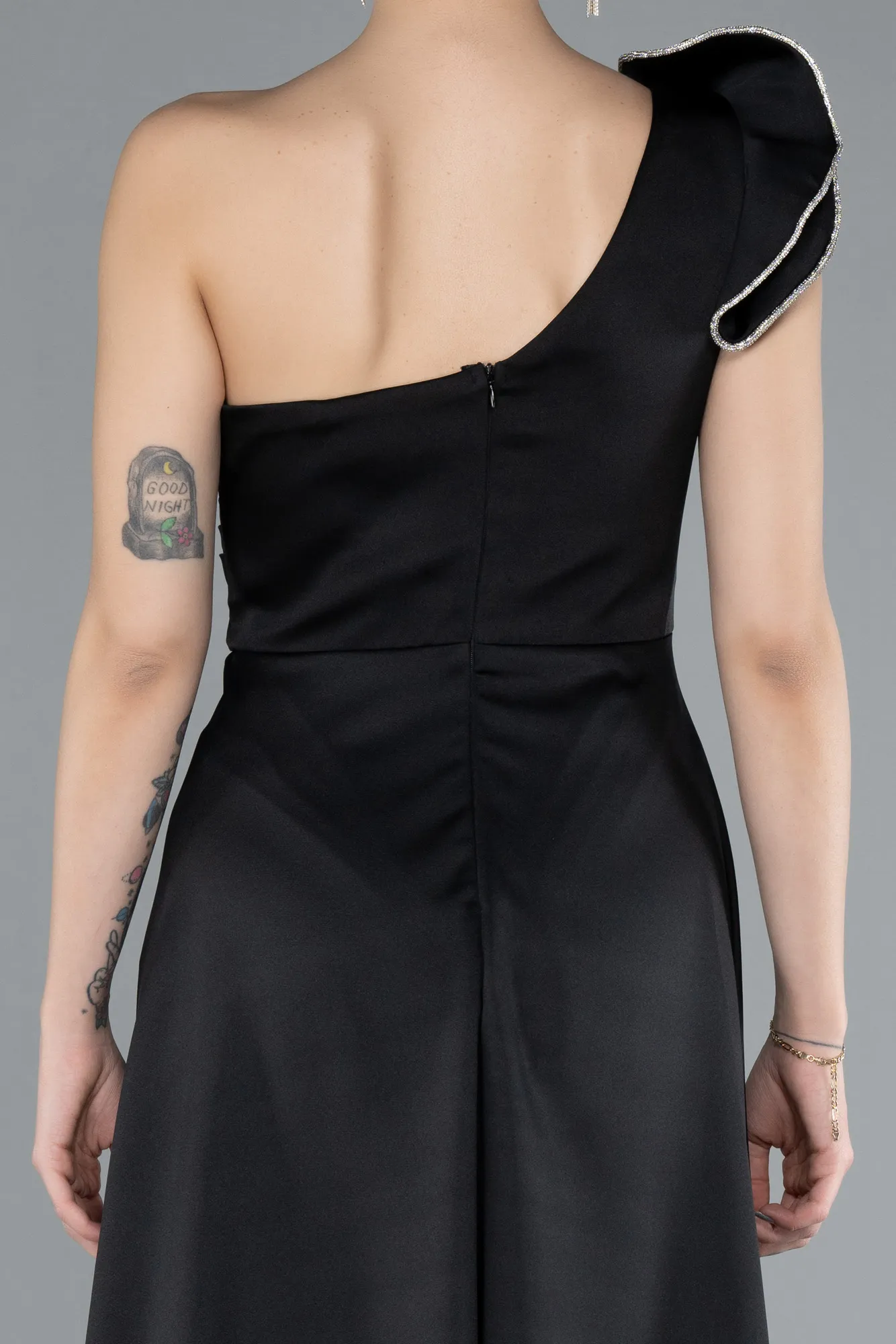 Black-Long Satin Evening Dress ABU4658