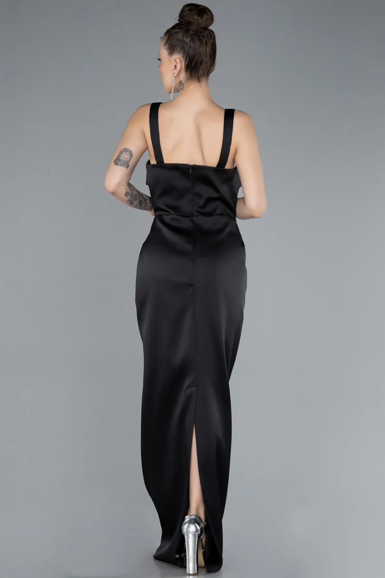 Black-Long Satin Evening Dress ABU4660