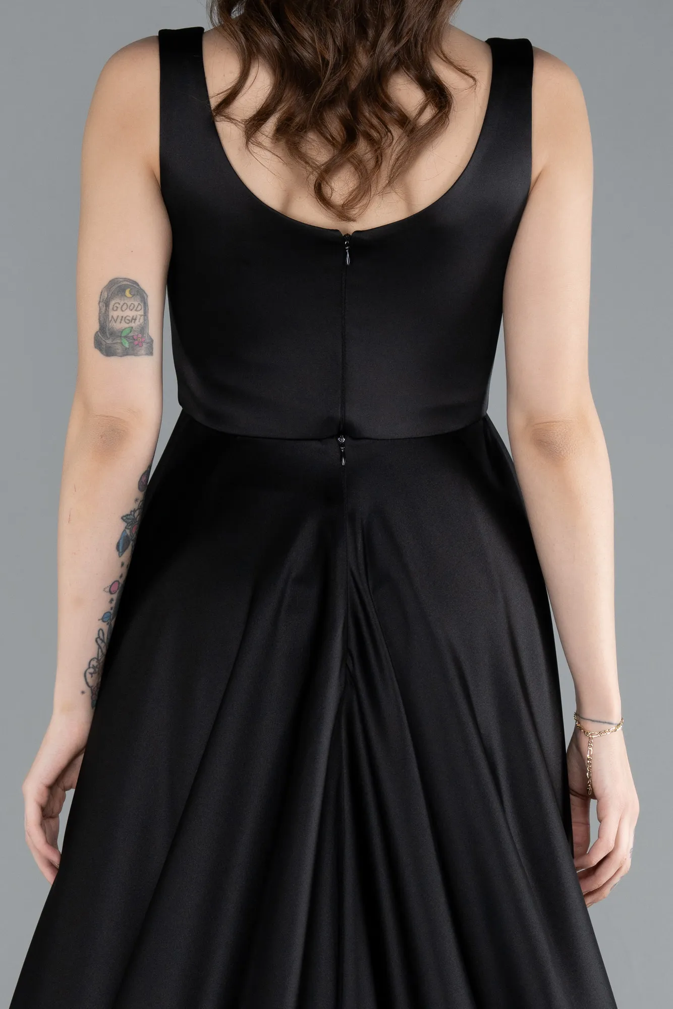 Black-Long Satin Evening Dress ABU4715