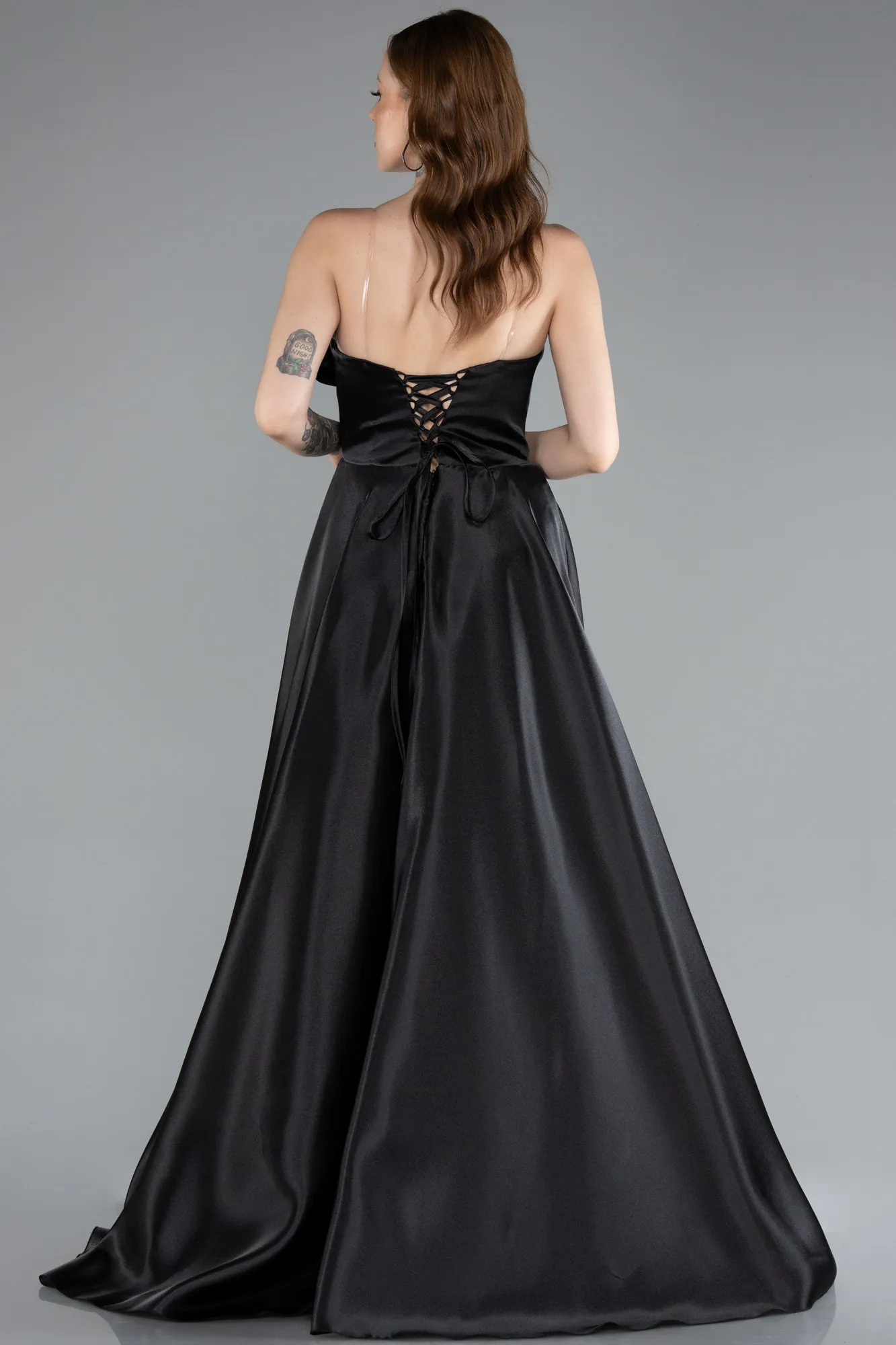 Black-Long Satin Evening Dress ABU4975