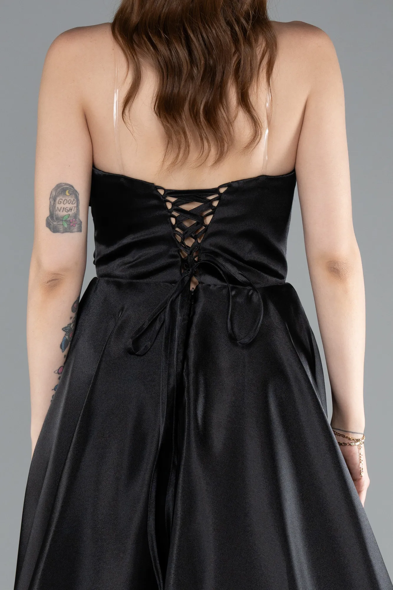 Black-Long Satin Evening Dress ABU4975