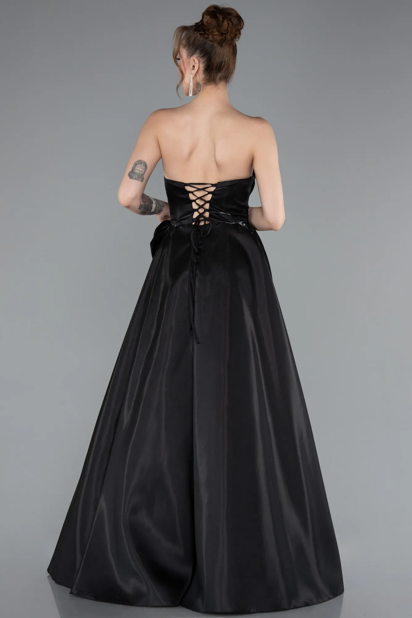 Black-Long Satin Evening Dress ABU4991