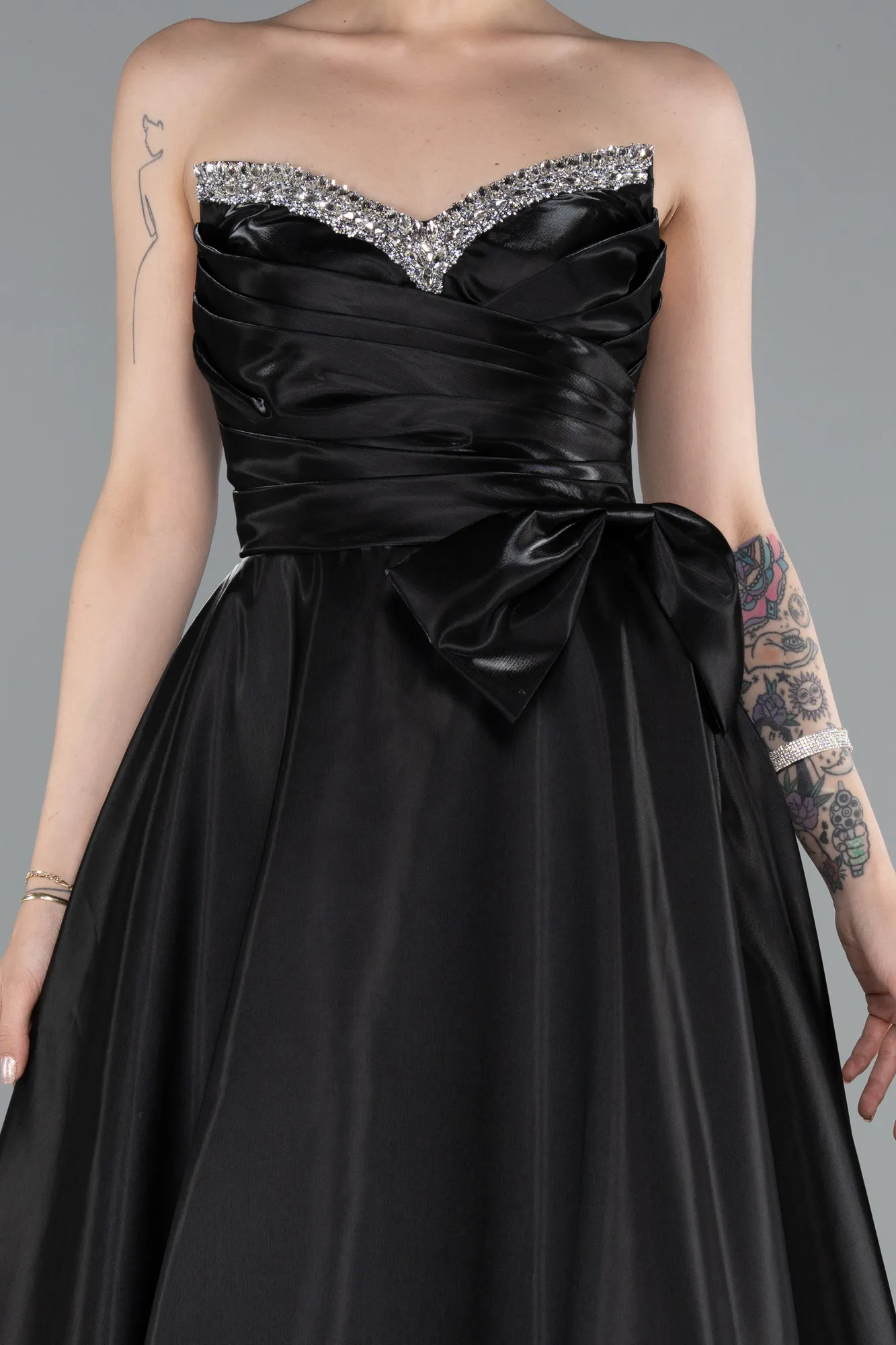 Black-Long Satin Evening Dress ABU4991