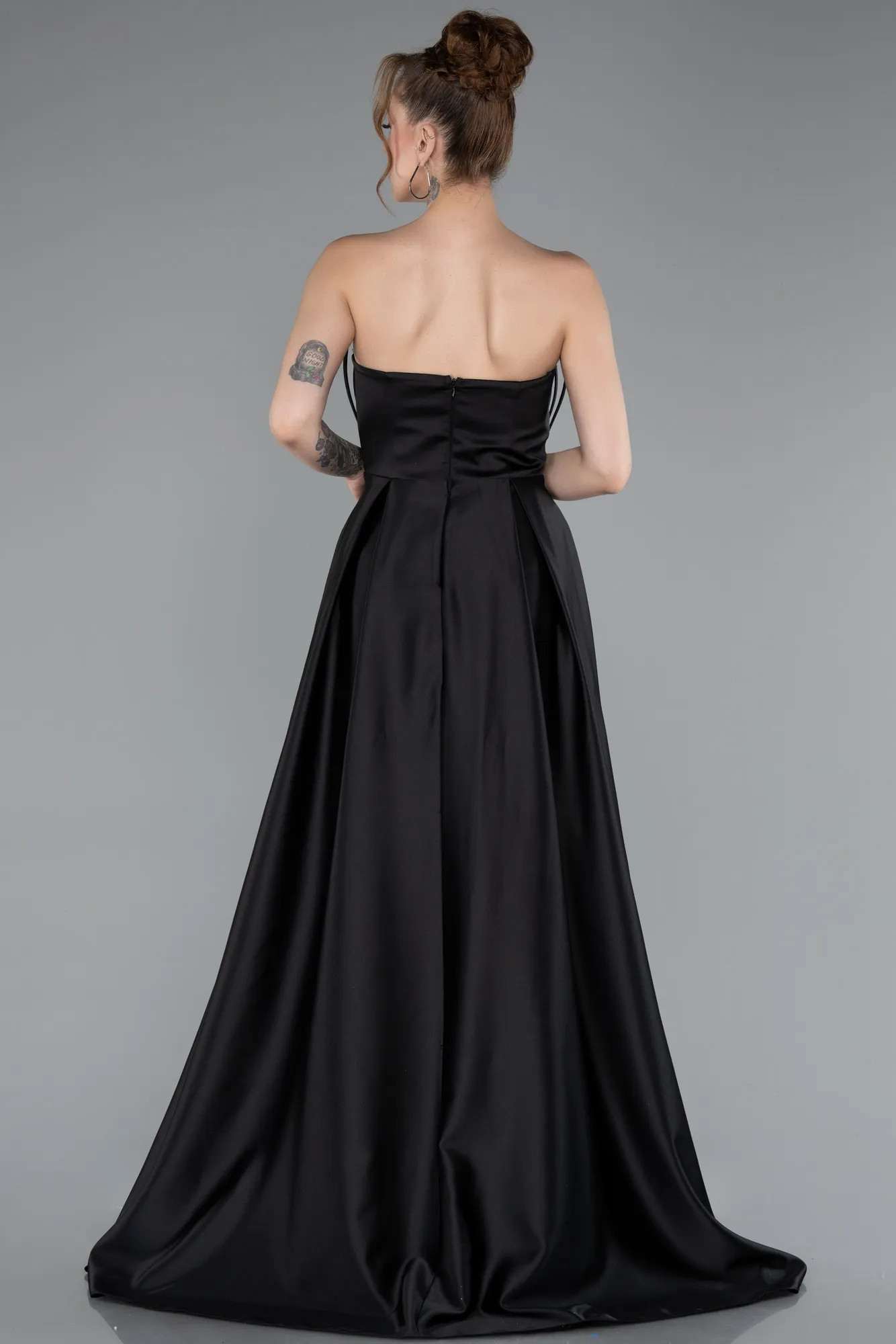 Black-Long Satin Evening Dress ABU4997