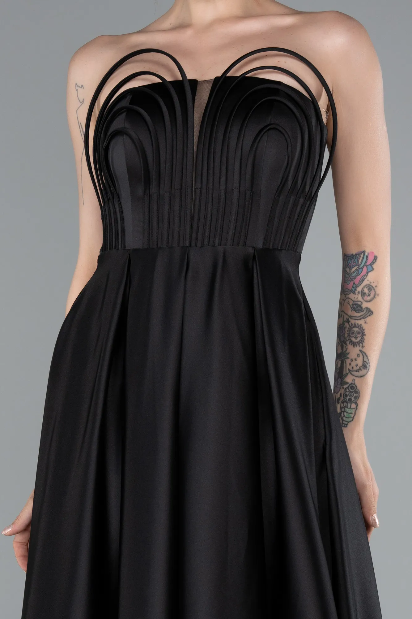 Black-Long Satin Evening Dress ABU4997