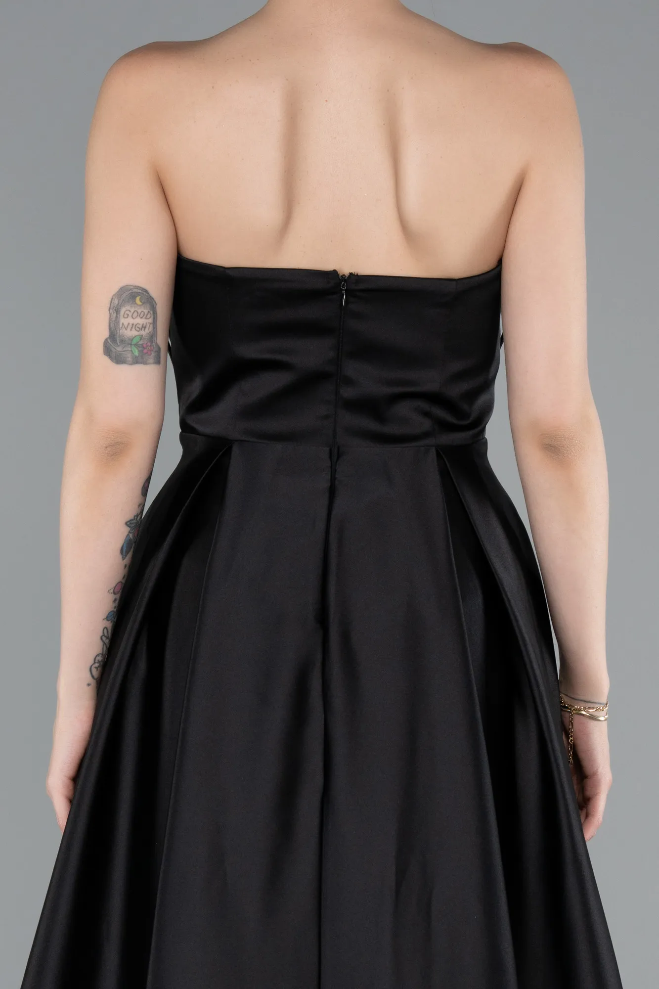 Black-Long Satin Evening Dress ABU4997