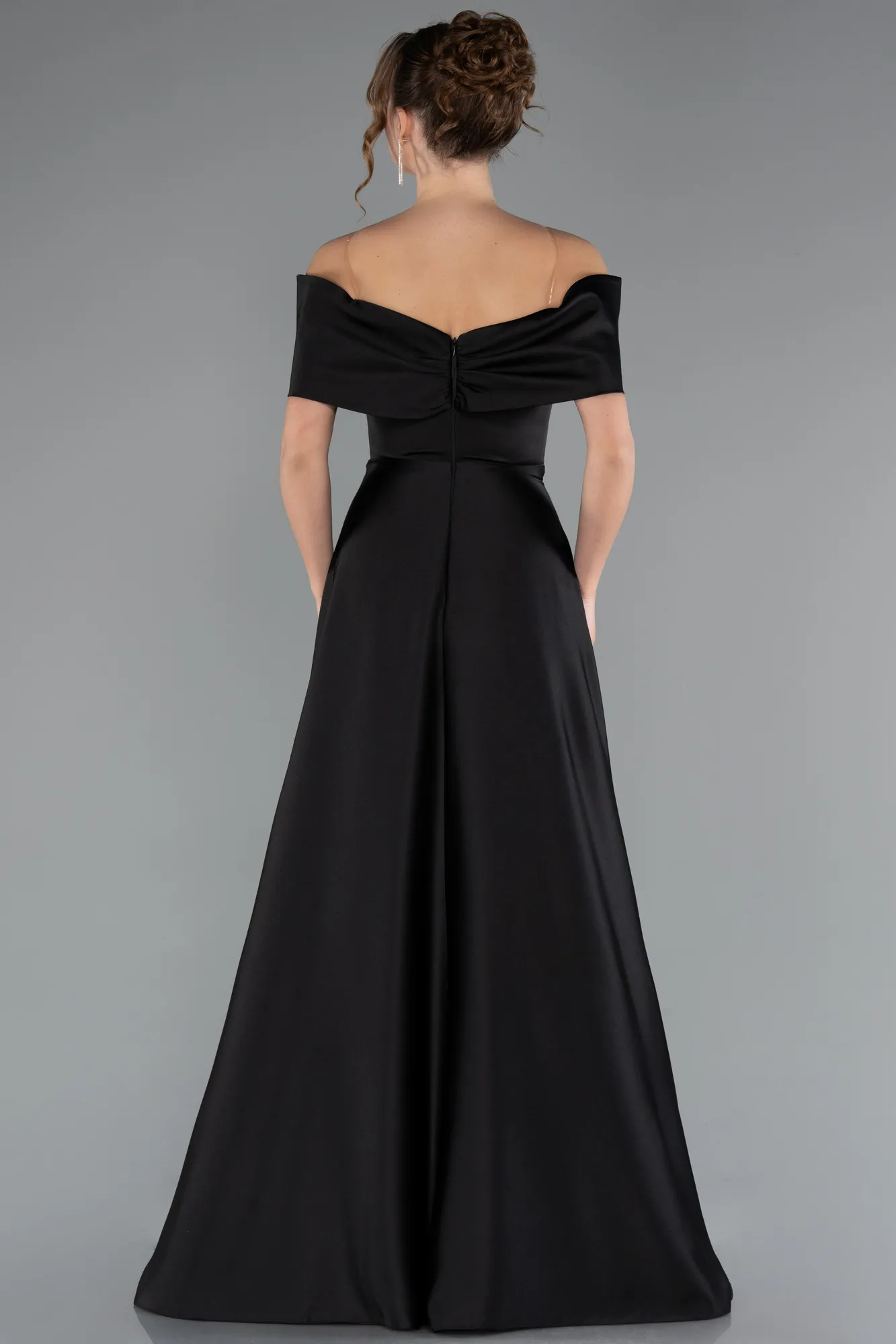 Black-Long Satin Evening Dress ABU5015