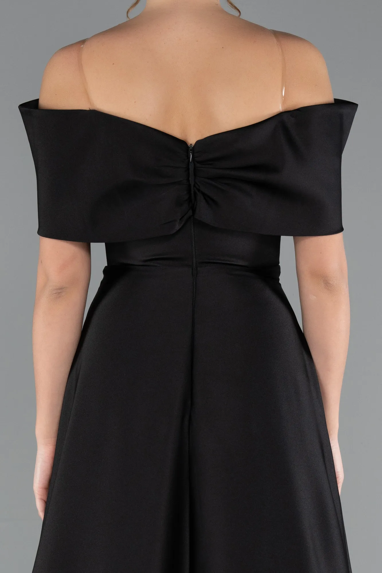 Black-Long Satin Evening Dress ABU5015