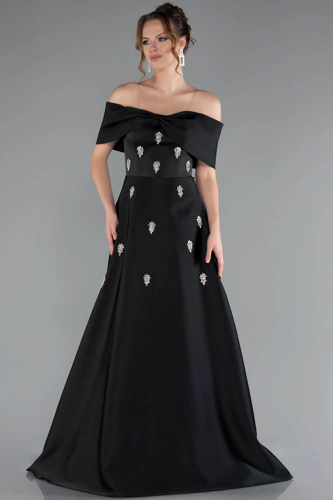 Black-Long Satin Evening Dress ABU5020